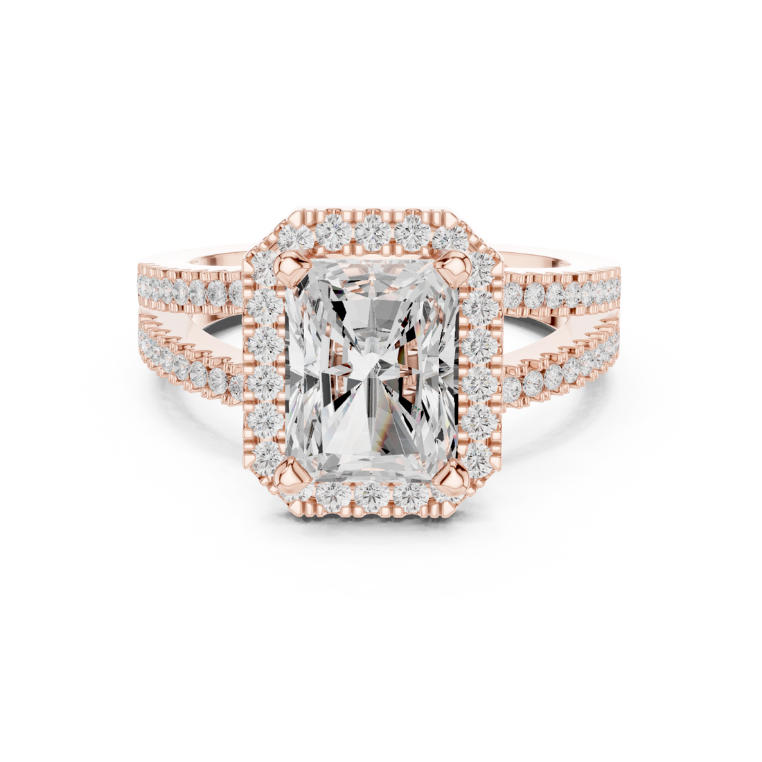  Rose Gold Radiant Majesty Halo Engagement Ring Right View