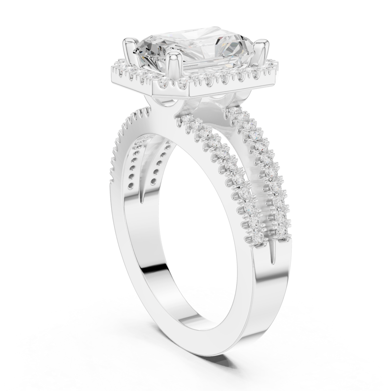  White Gold Radiant Majesty Halo Engagement Ring Left View