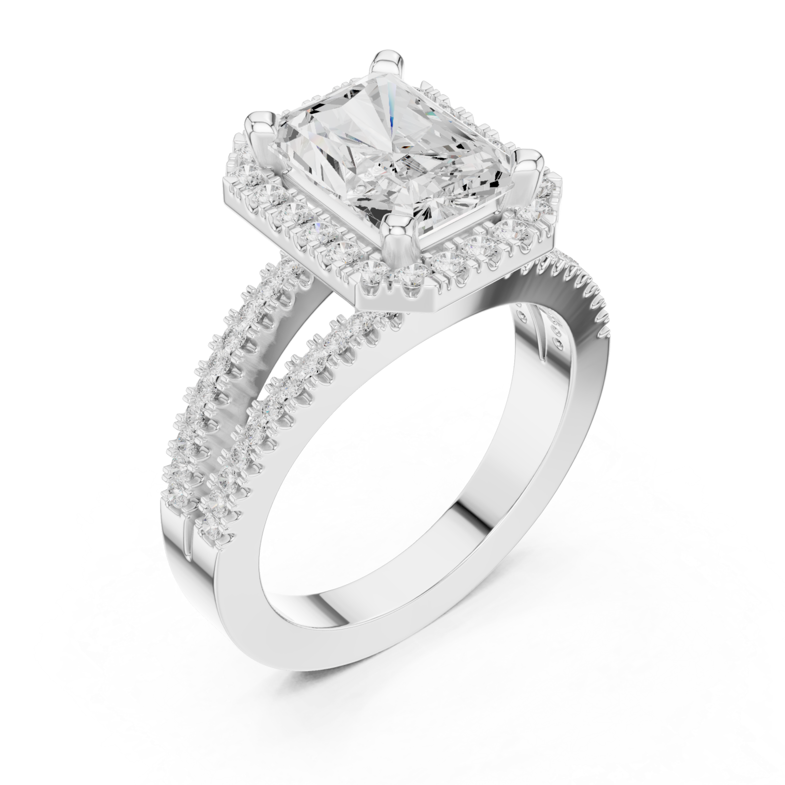  White Gold Radiant Majesty Halo Engagement Ring Right View