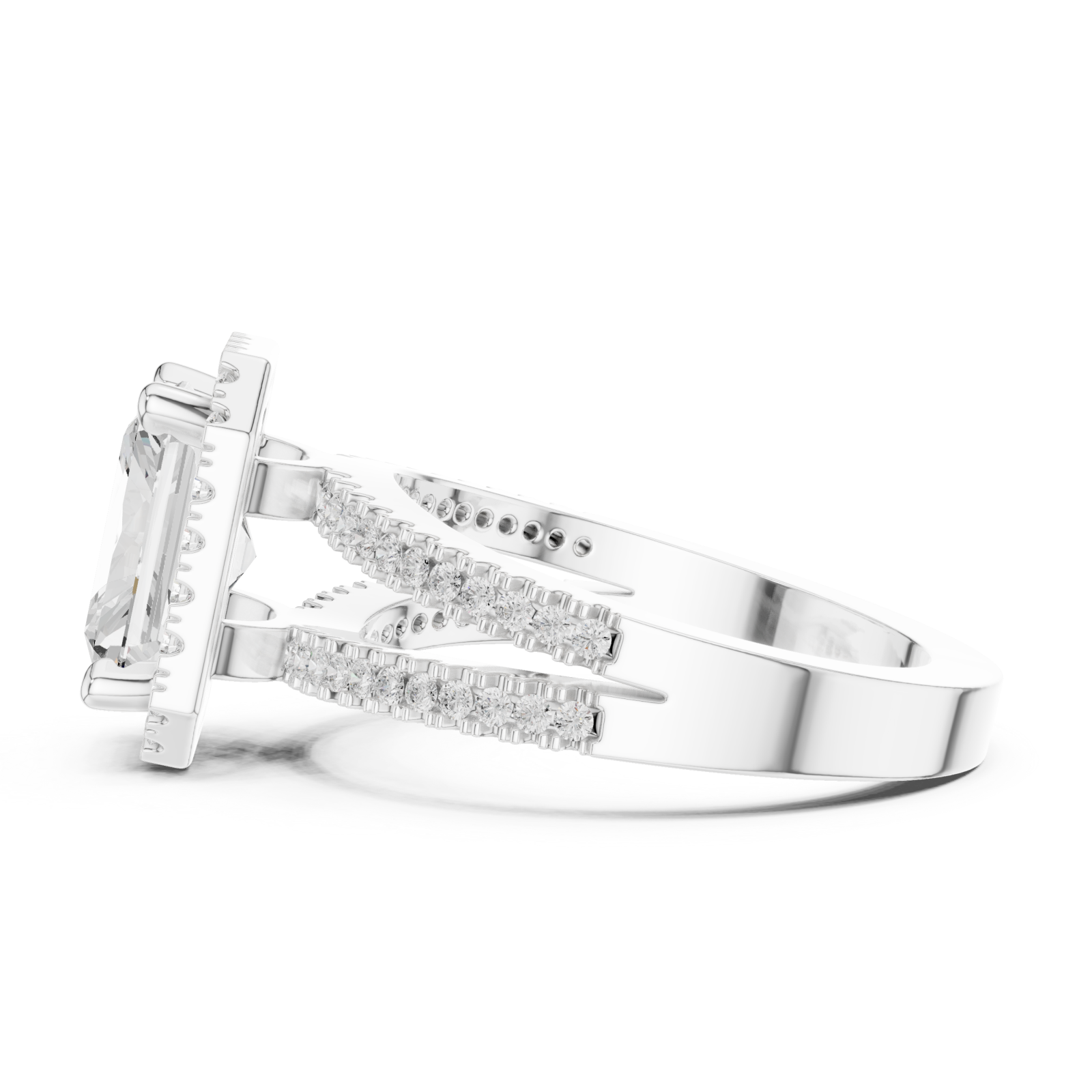  White Gold Radiant Majesty Halo Engagement Ring Side View