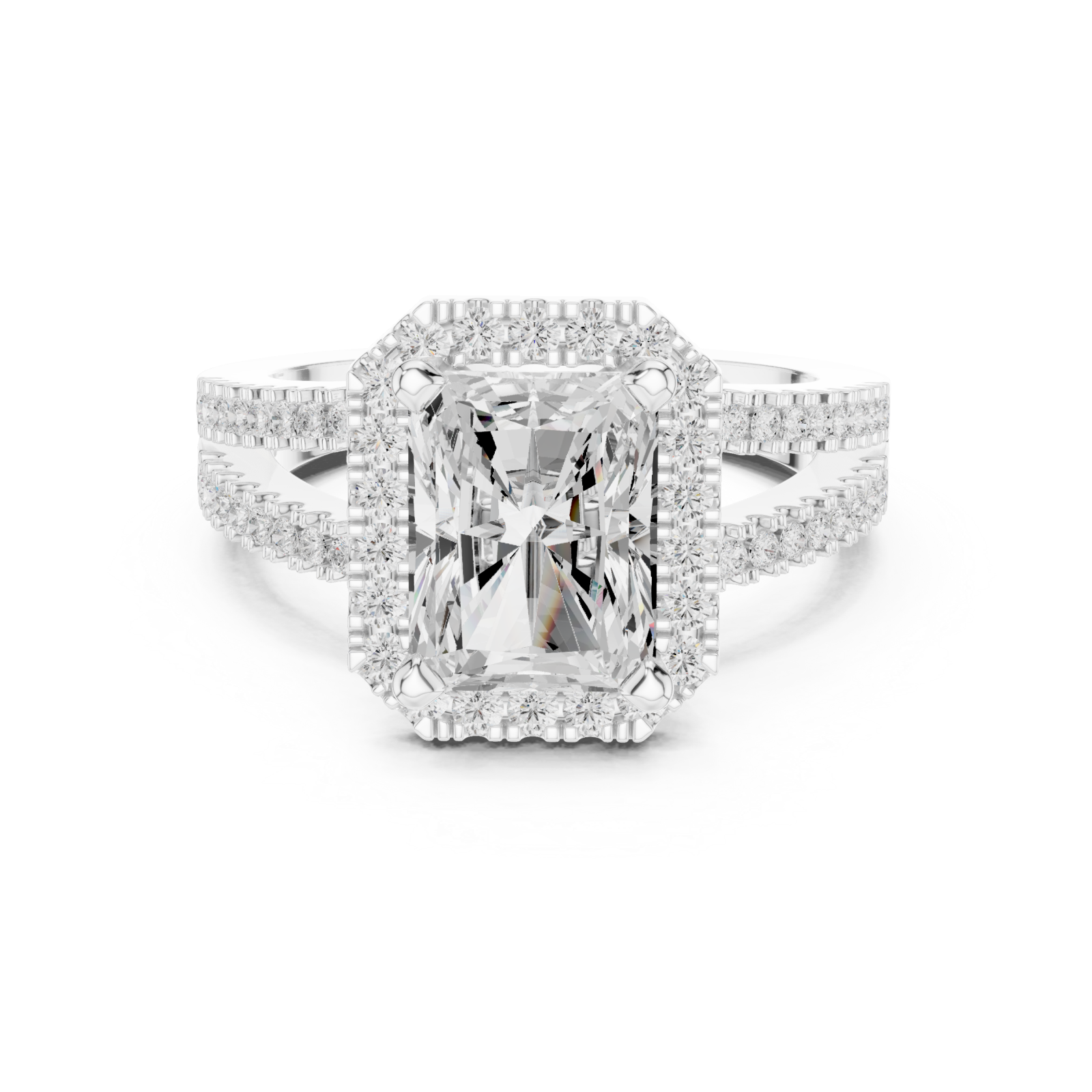  White Gold Radiant Majesty Halo Engagement Ring Front View