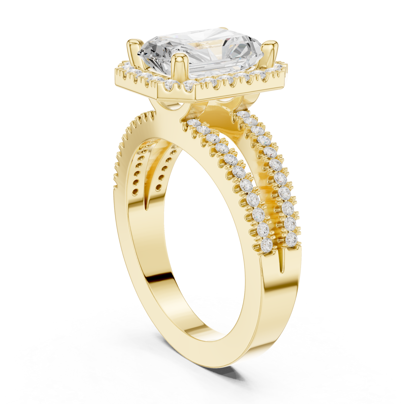  Gold Radiant Majesty Halo Engagement Ring Left View