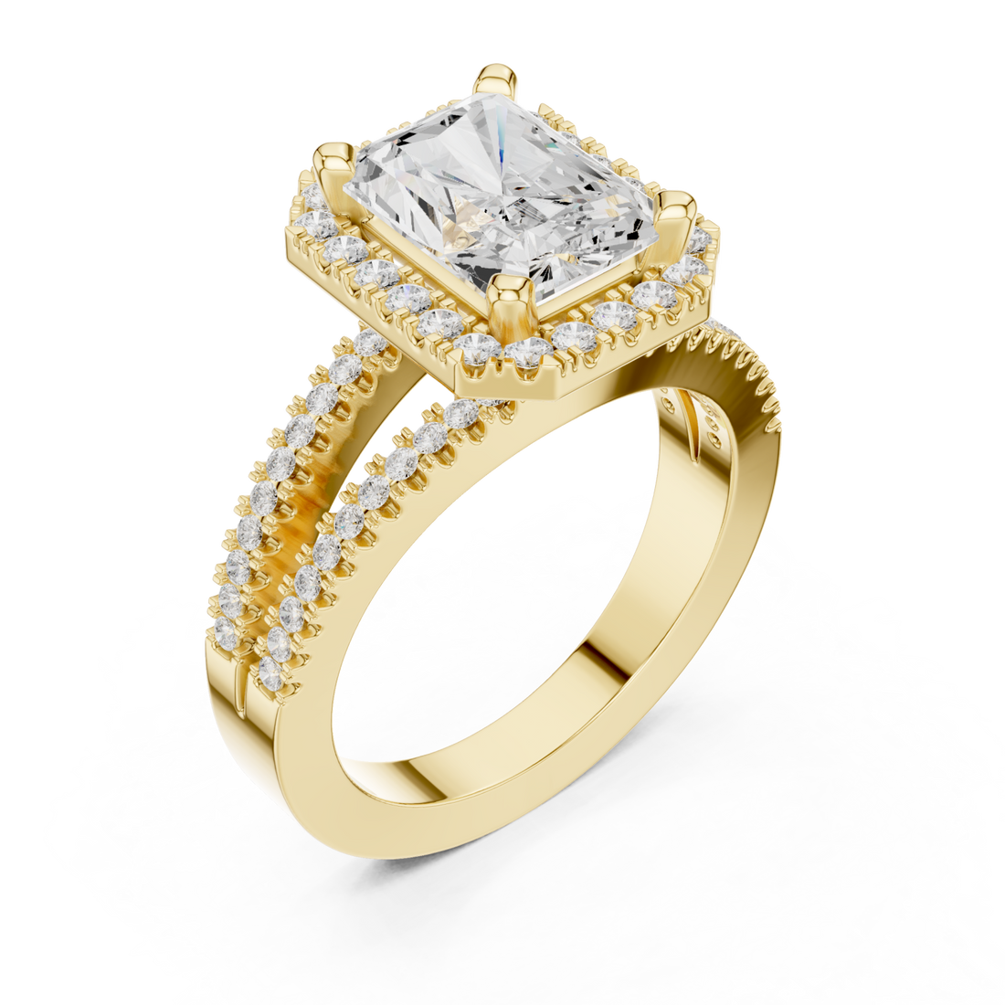 Gold Radiant Majesty Halo Engagement Ring Right View