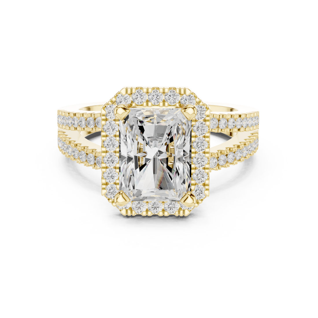 Gold Radiant Majesty Halo Engagement Ring Right View