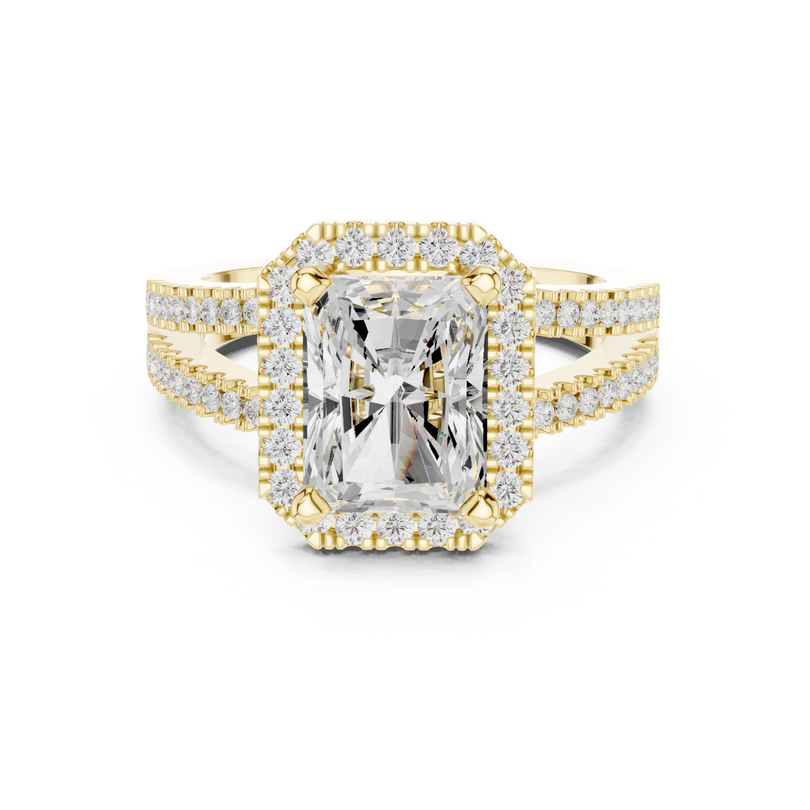  Gold Radiant Majesty Halo Engagement Ring Front View