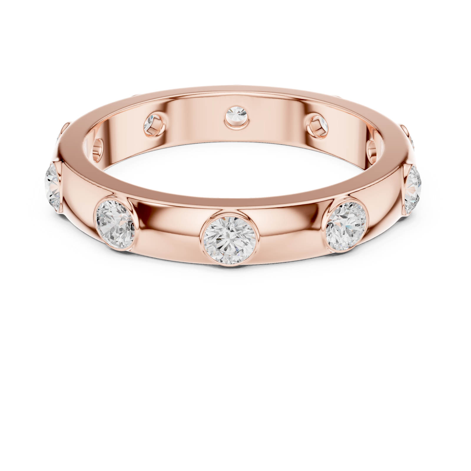  Rose Gold Glinting Aura Sleek Band Ring Front View