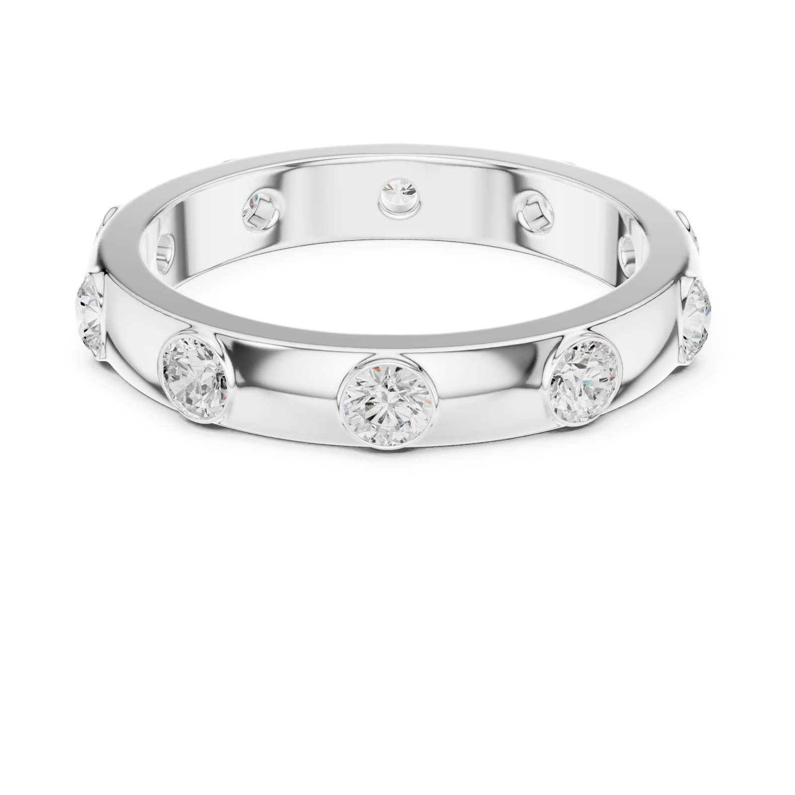  White Gold Glinting Aura Sleek Band Ring Front View