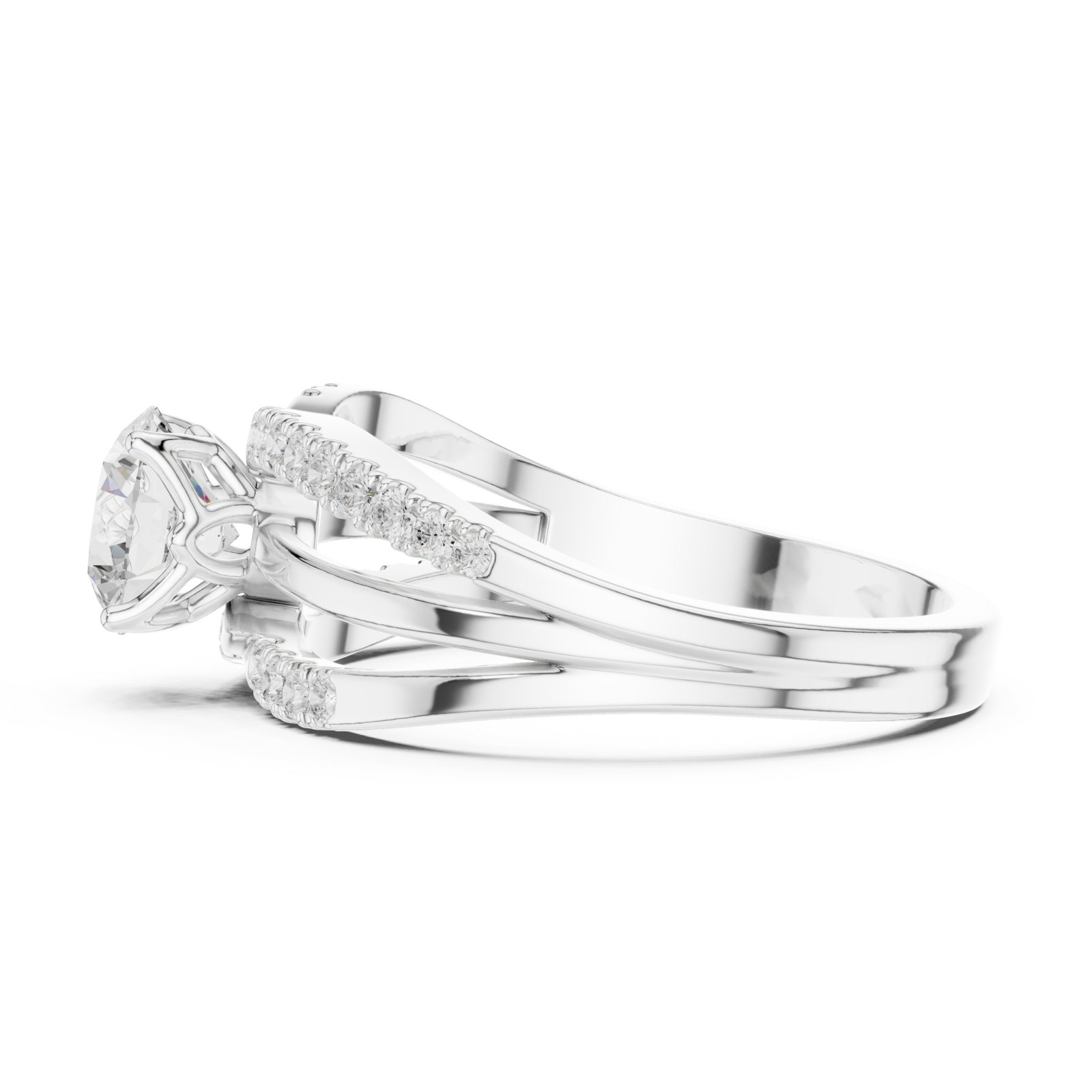  White Gold Harmony Split Shank Halo Ring Side View