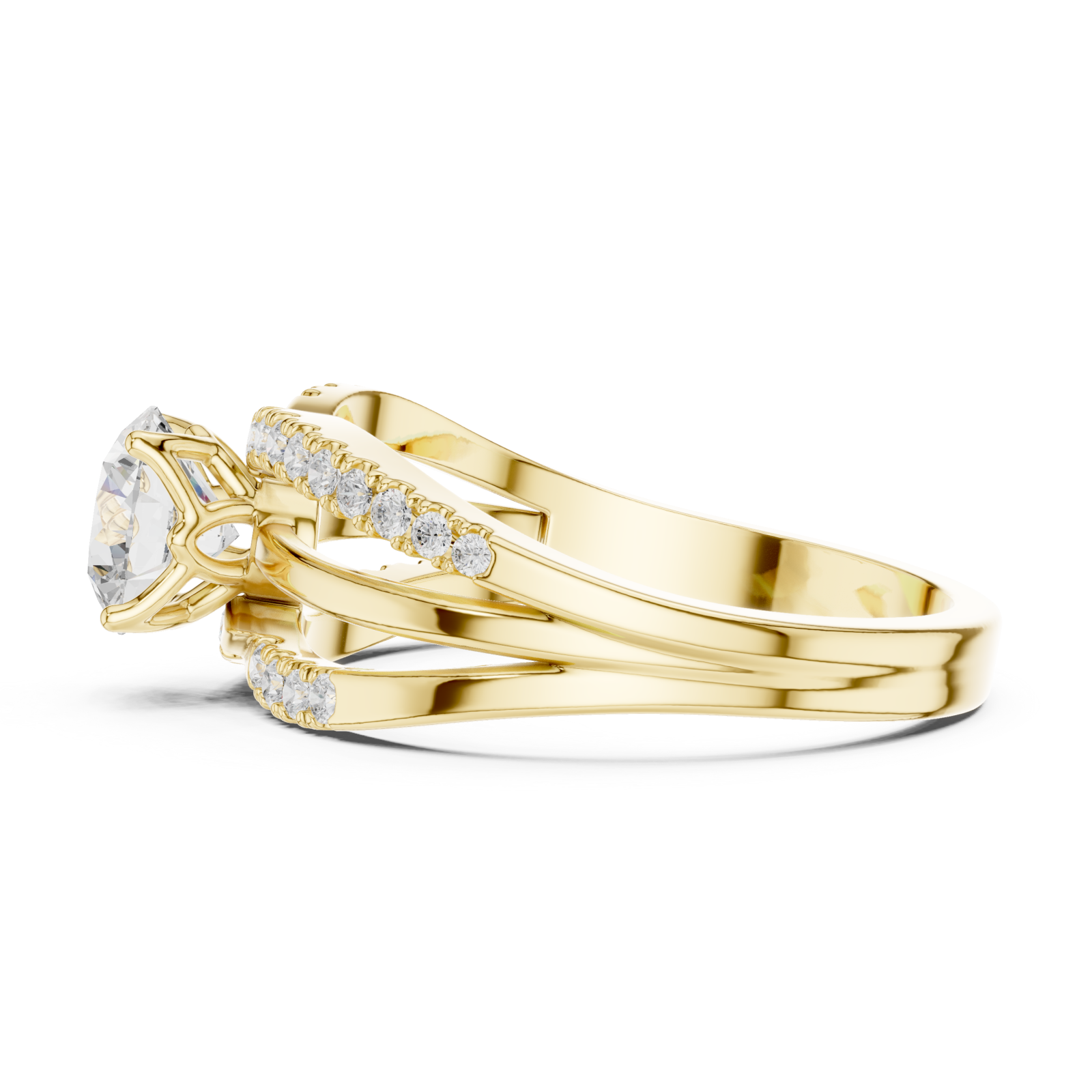  Gold Harmony Split Shank Halo Ring Side View
