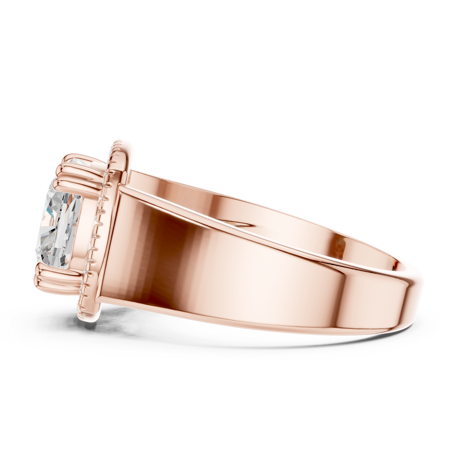  Rose Gold Classic Halo Radiance Ring Side View