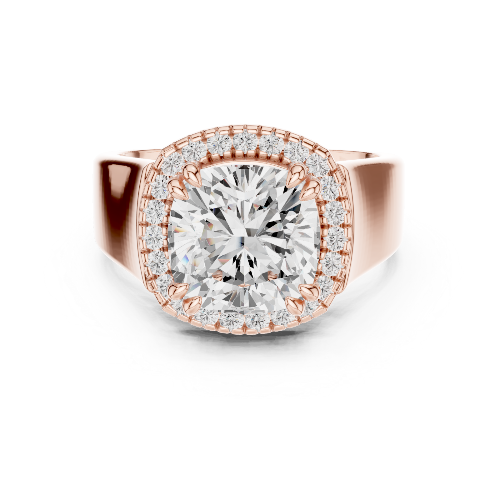  Rose Gold Classic Halo Radiance Ring Front View
