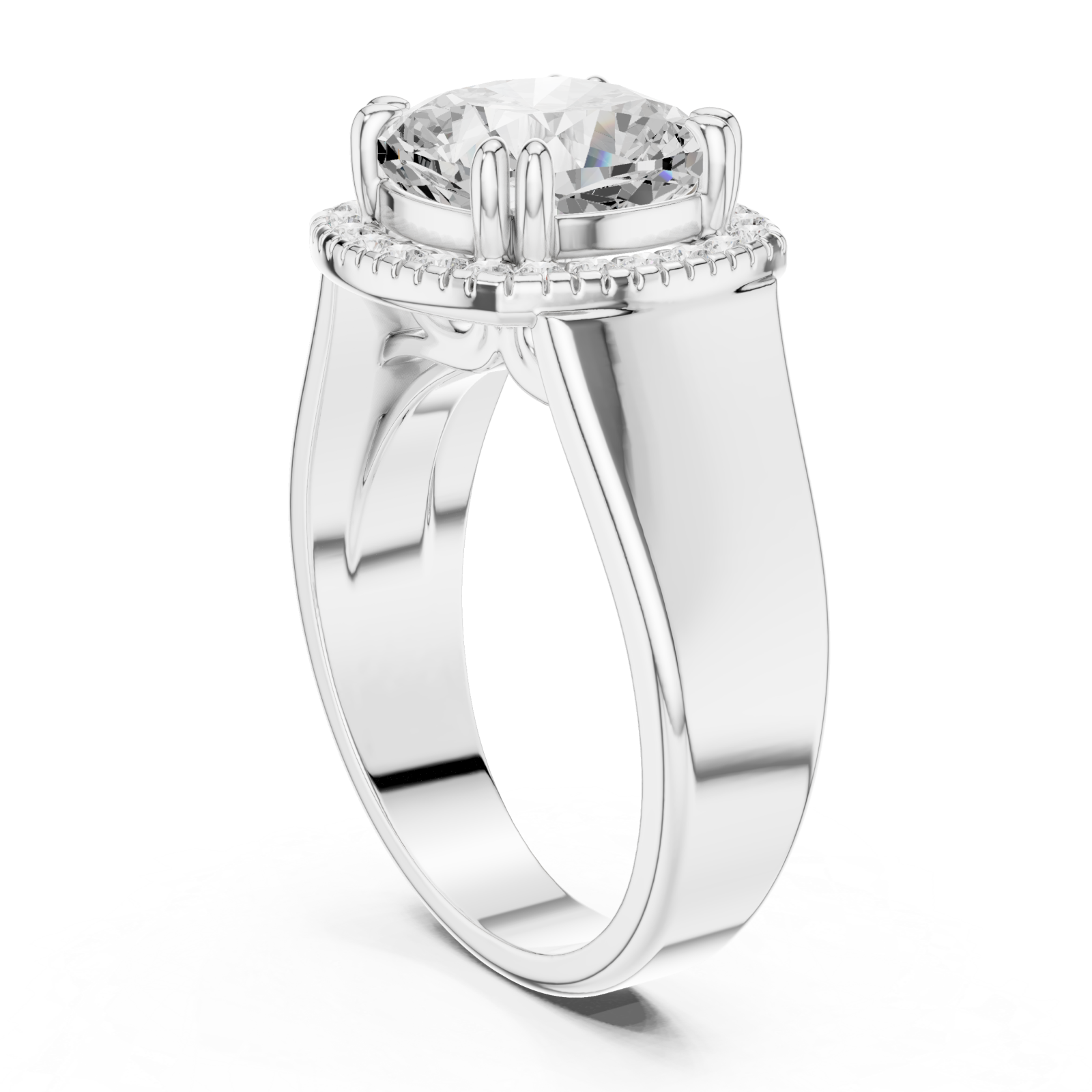  White Gold Classic Halo Radiance Ring Left View