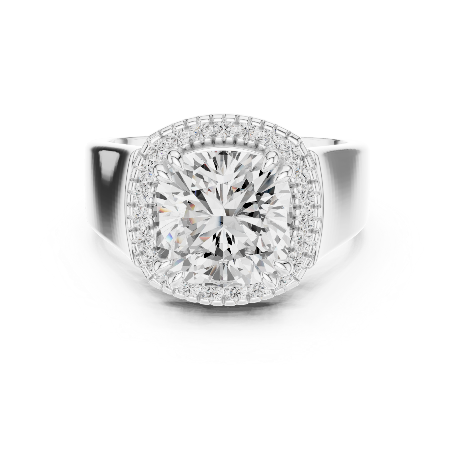  White Gold Classic Halo Radiance Ring Front View
