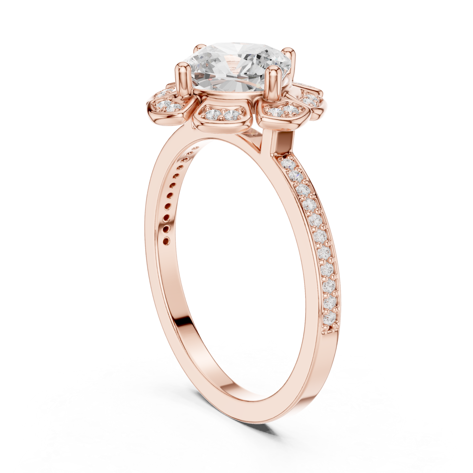  Rose Gold Midnight Floral Embrace Solitaire Band Left View