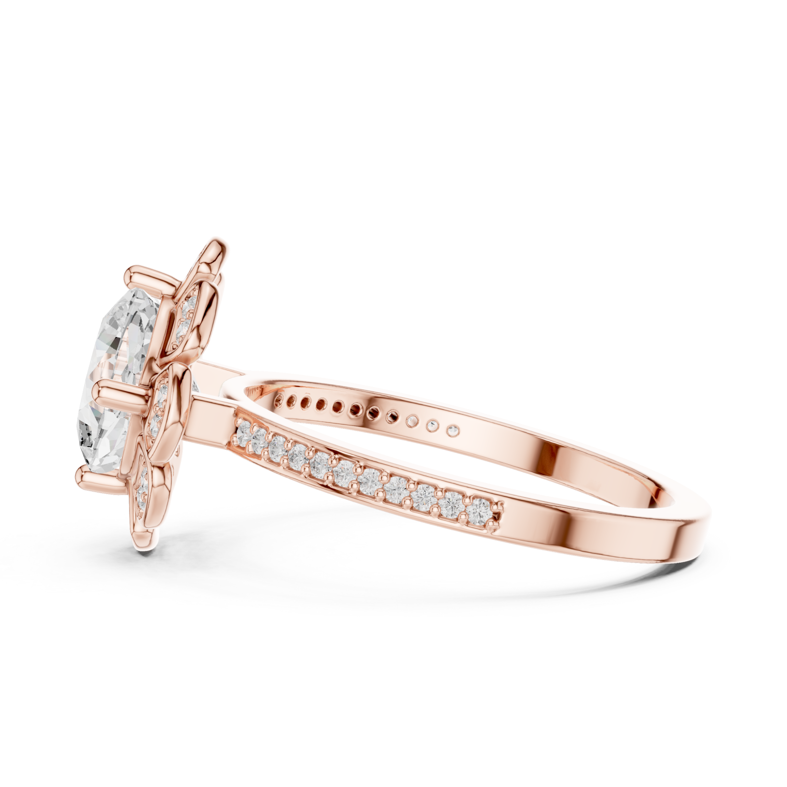 Rose Gold Midnight Floral Embrace Solitaire Band Side View