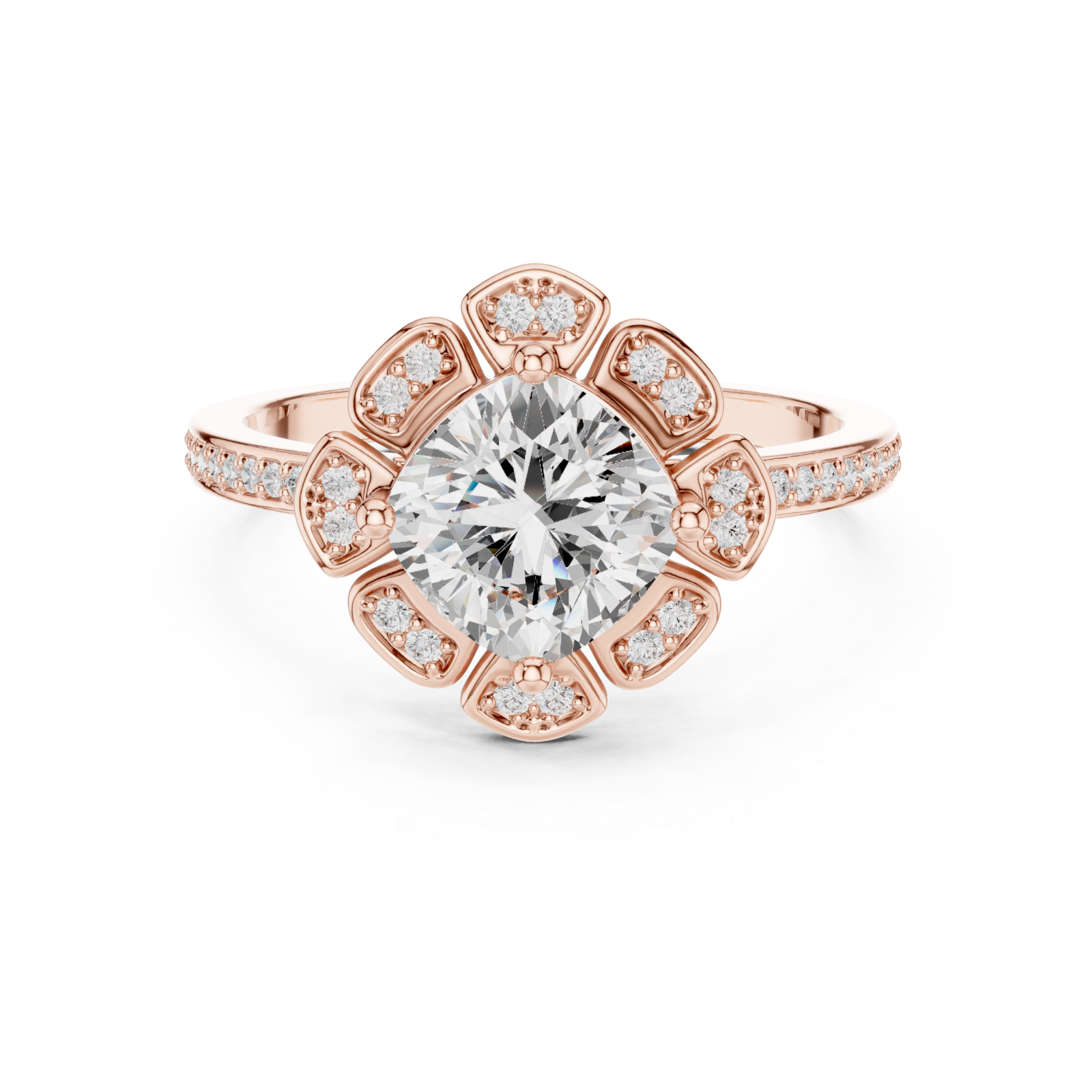  Rose Gold Midnight Floral Embrace Solitaire Band Front View