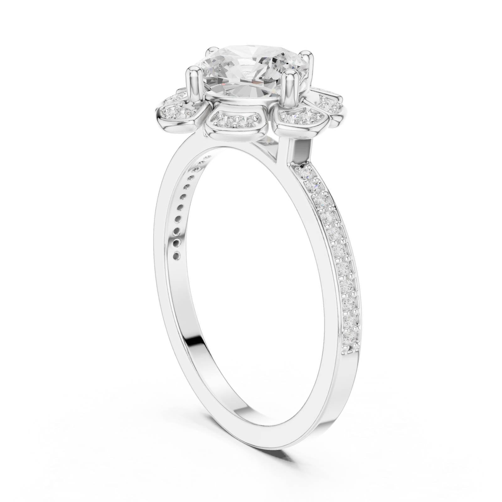  White Gold Midnight Floral Embrace Solitaire Band Left View