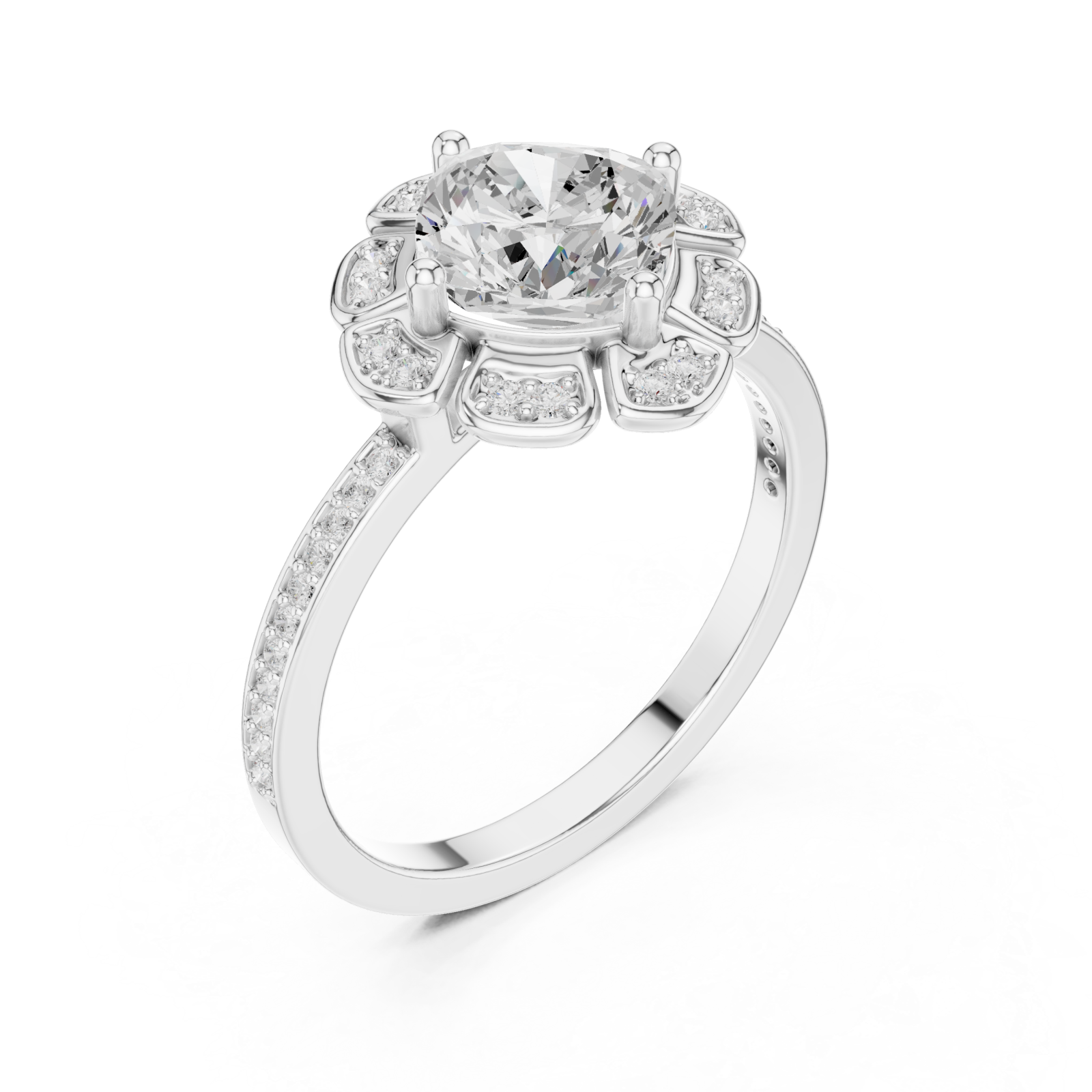  White Gold Midnight Floral Embrace Solitaire Band Right View