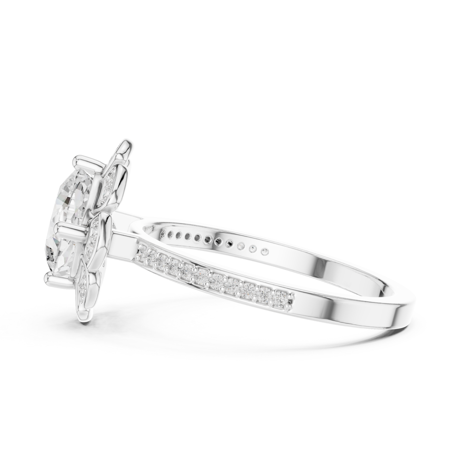  White Gold Midnight Floral Embrace Solitaire Band Side View