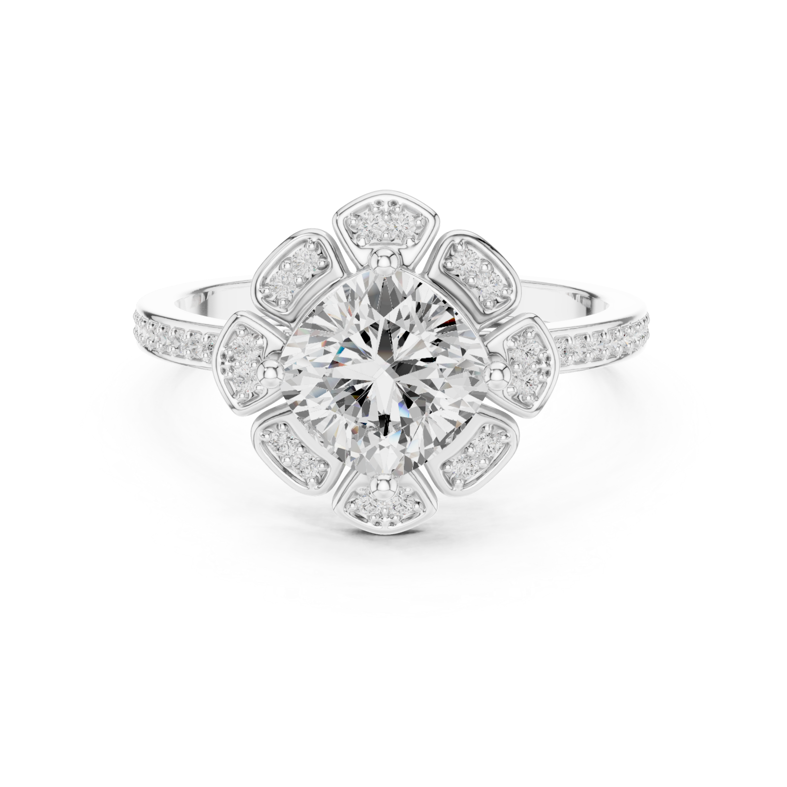  White Gold Midnight Floral Embrace Solitaire Band Front View