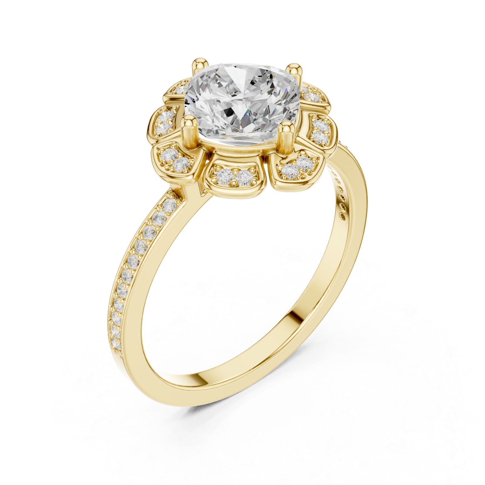 Gold Midnight Floral Embrace Solitaire Band Right View