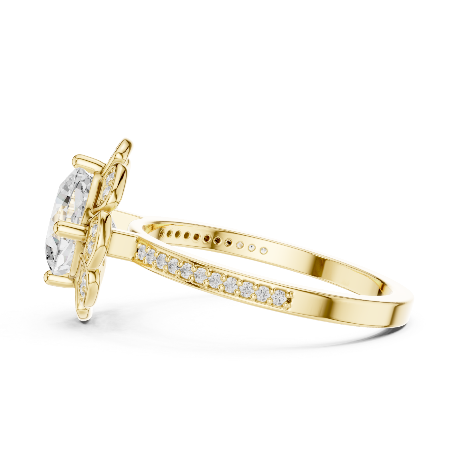  Gold Midnight Floral Embrace Solitaire Band Side View
