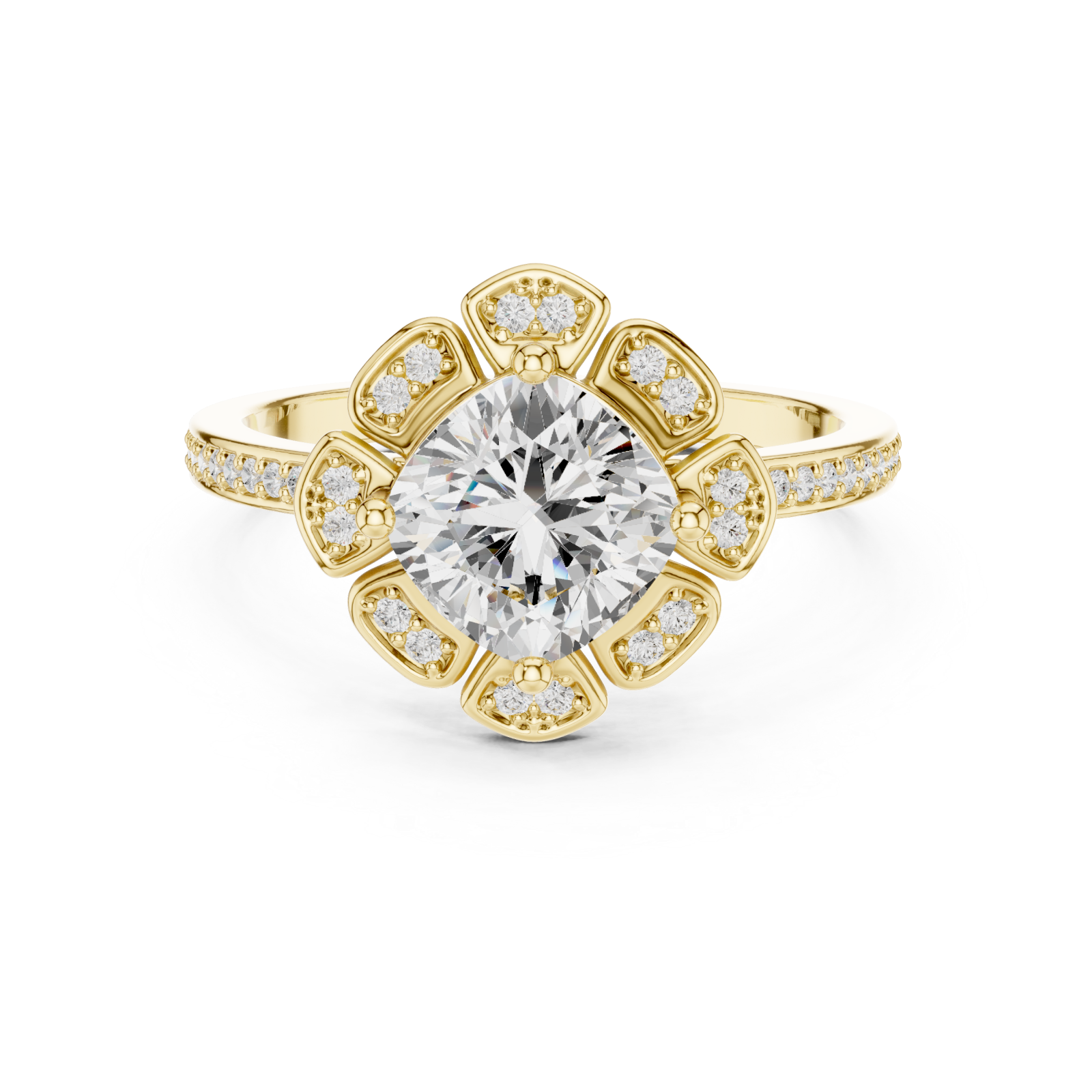  Gold Midnight Floral Embrace Solitaire Band Front View