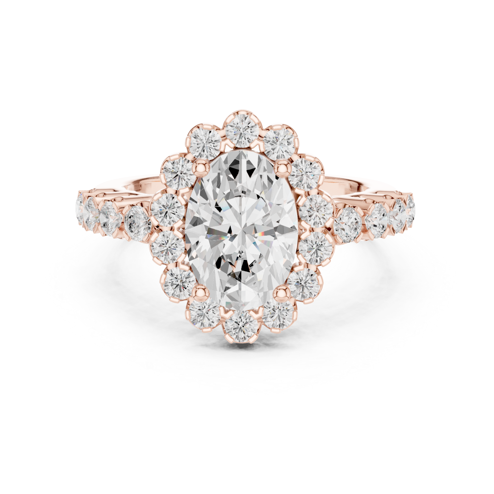  Rose Gold Opulent Embrace Regal Cluster Ring Front View