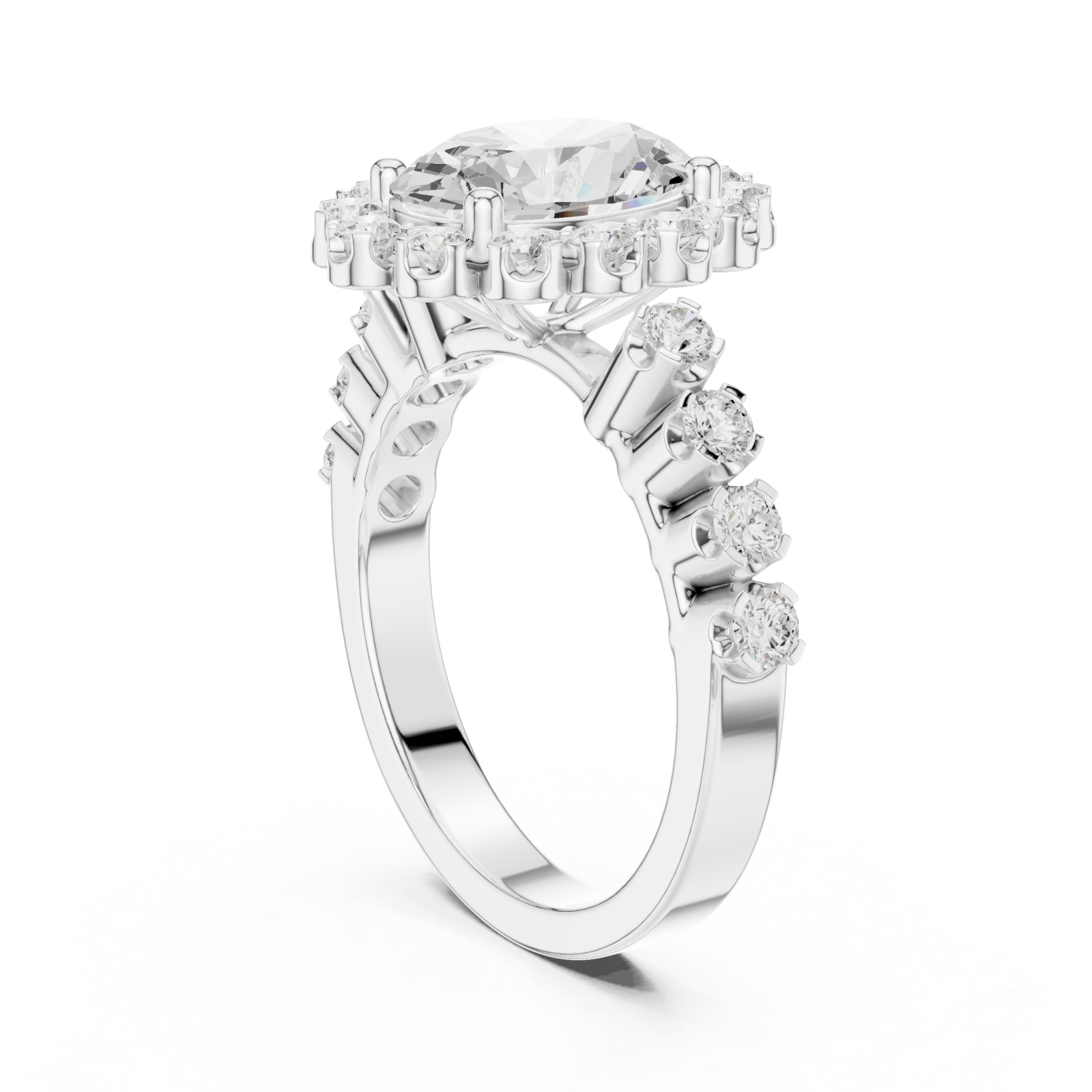  White Gold Opulent Embrace Regal Cluster Ring Left View