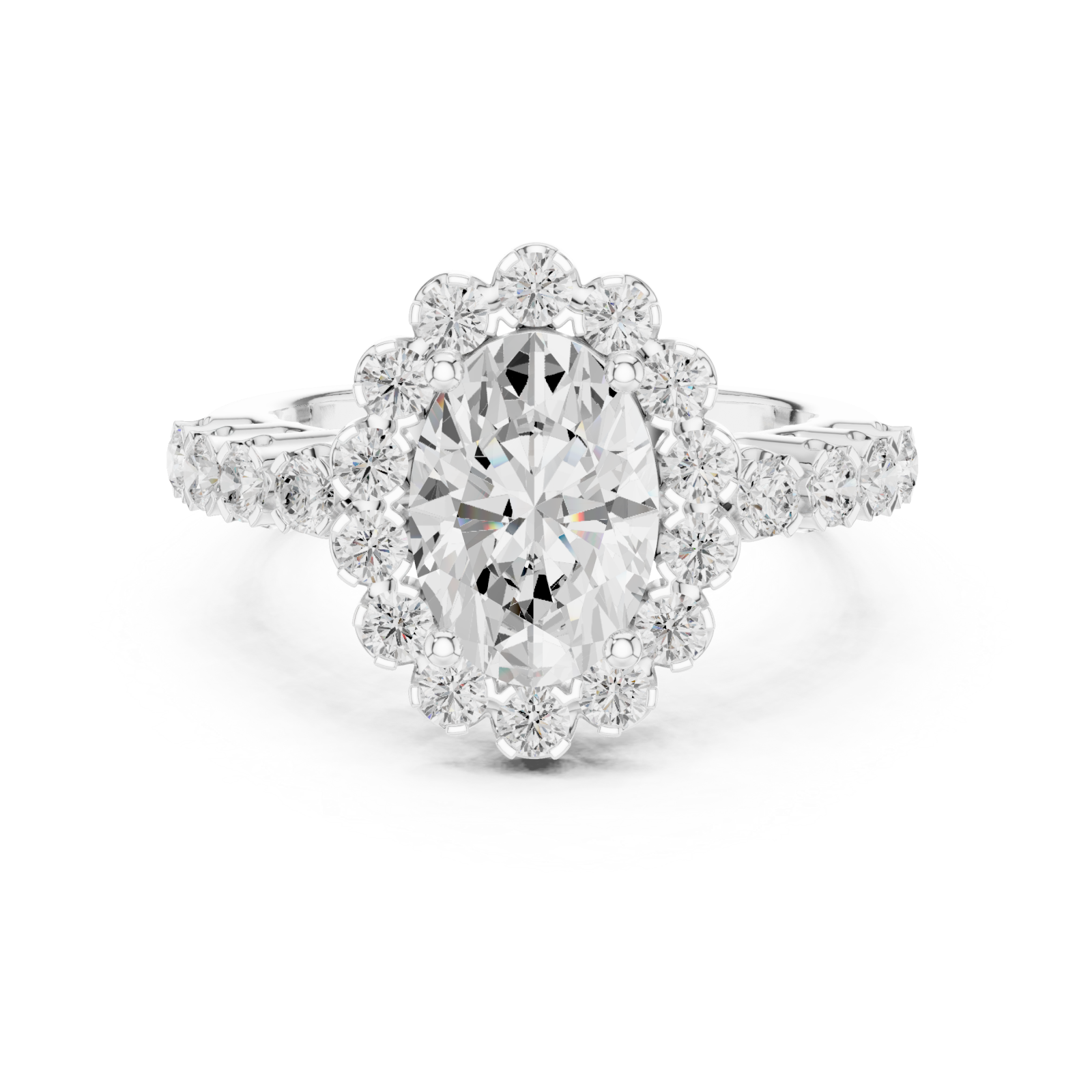 White Gold Opulent Embrace Regal Cluster Ring Front View