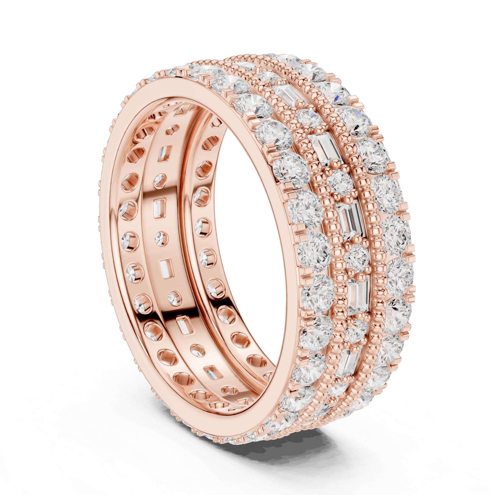  Rose Gold Golden Radiant Accent Band Ring Left View