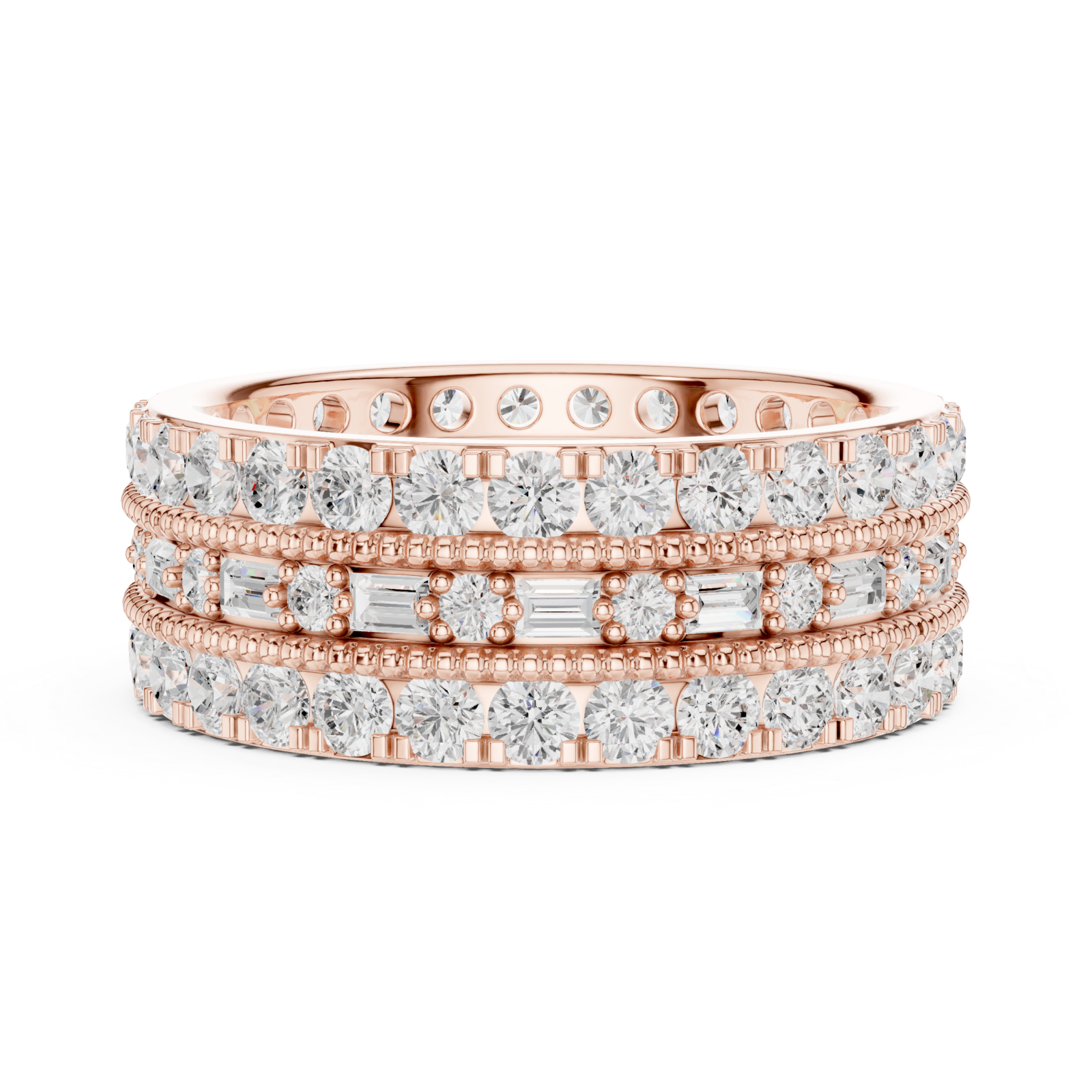  Rose Gold Golden Radiant Accent Band Ring Side View