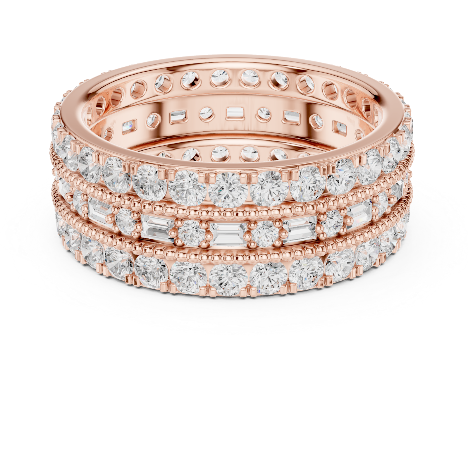 Rose Gold Golden Radiant Accent Band Ring Front View