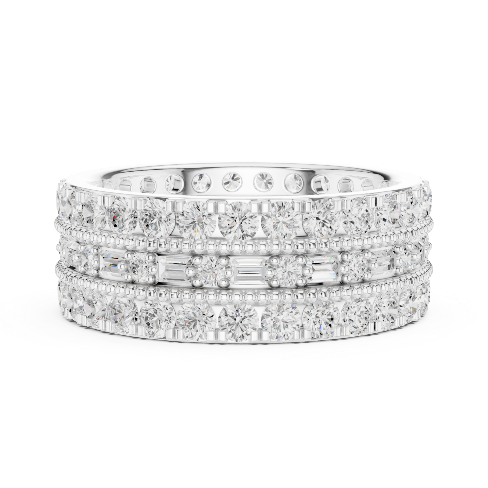  White Gold Golden Radiant Accent Band Ring Side View