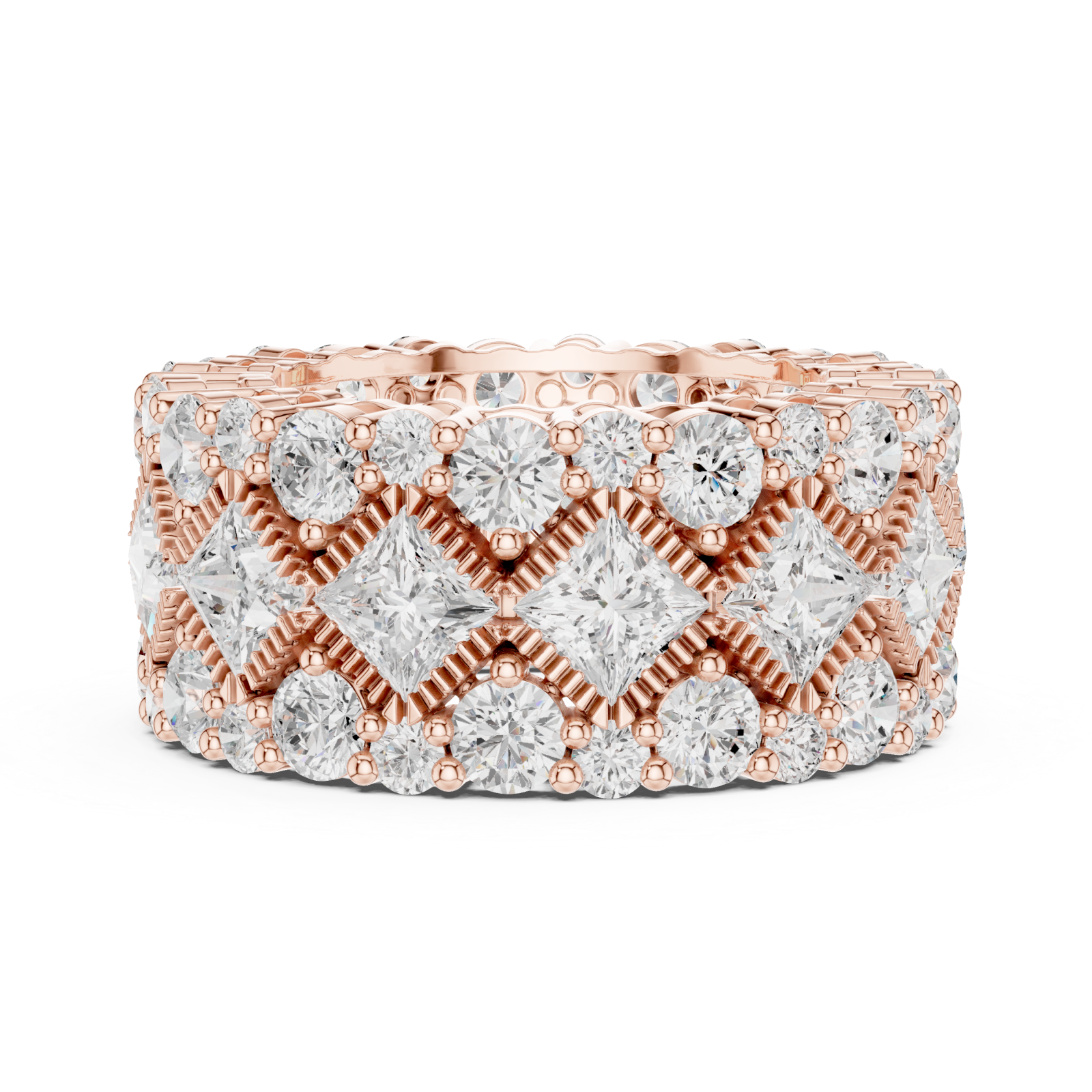  Rose Gold Radiant Cascade Mosaic Wide Statement Ring Side View