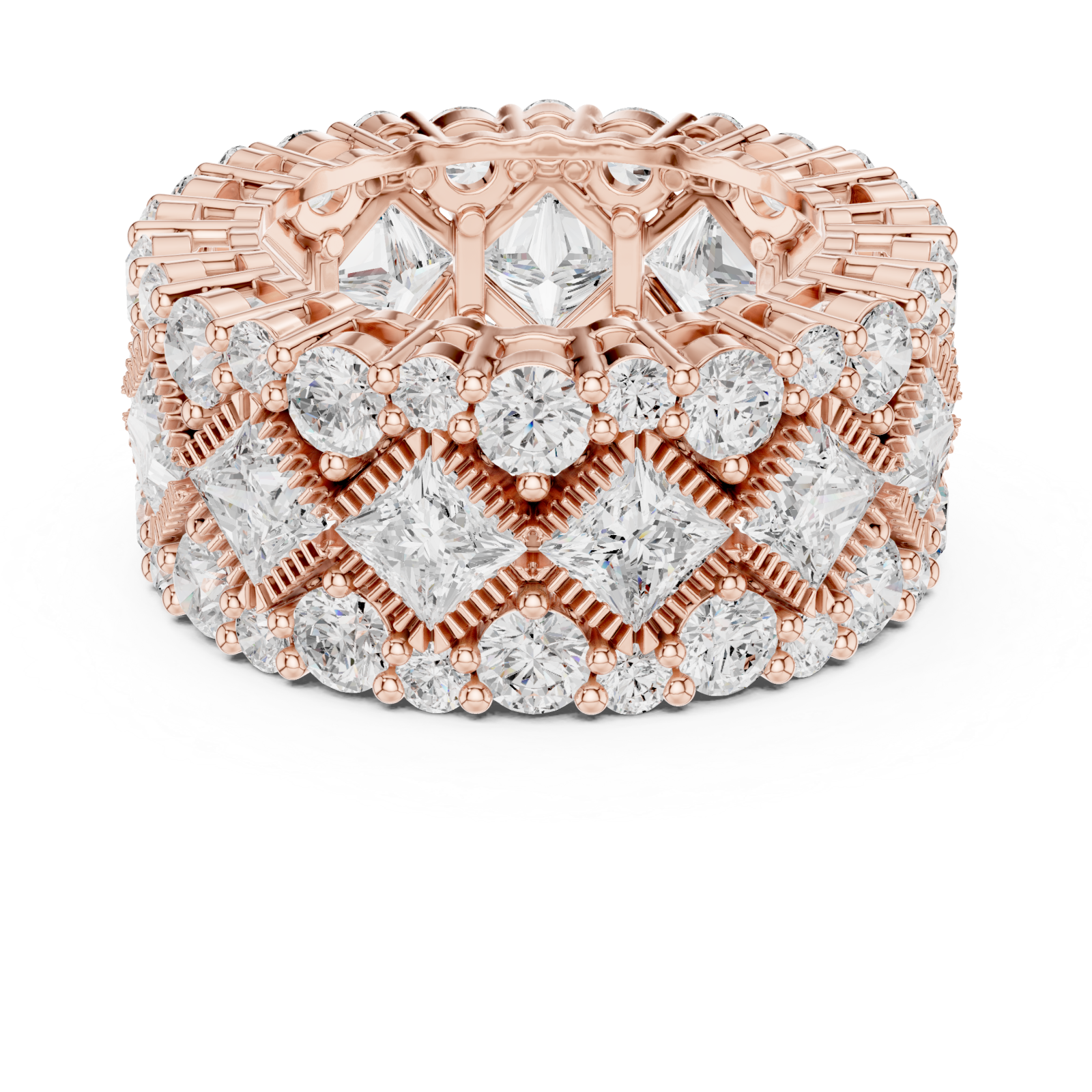  Rose Gold Radiant Cascade Mosaic Wide Statement Ring Front View