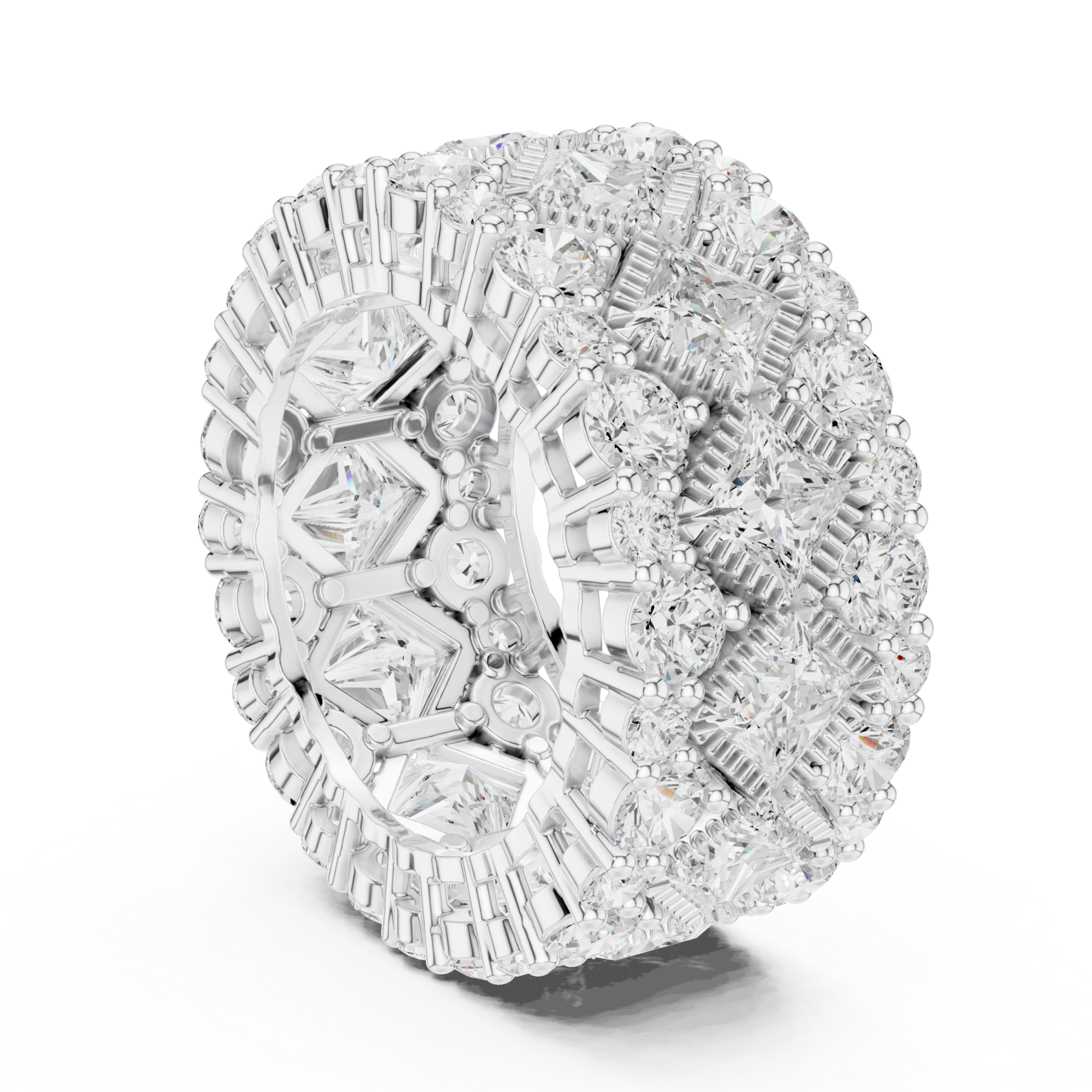  White Gold Radiant Cascade Mosaic Wide Statement Ring Left View