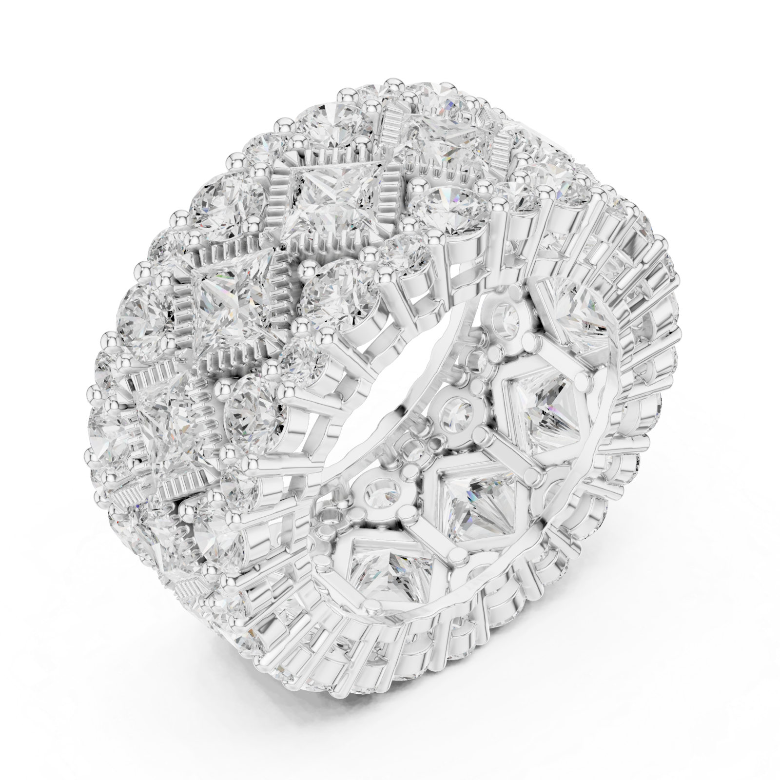  White Gold Radiant Cascade Mosaic Wide Statement Ring Right View