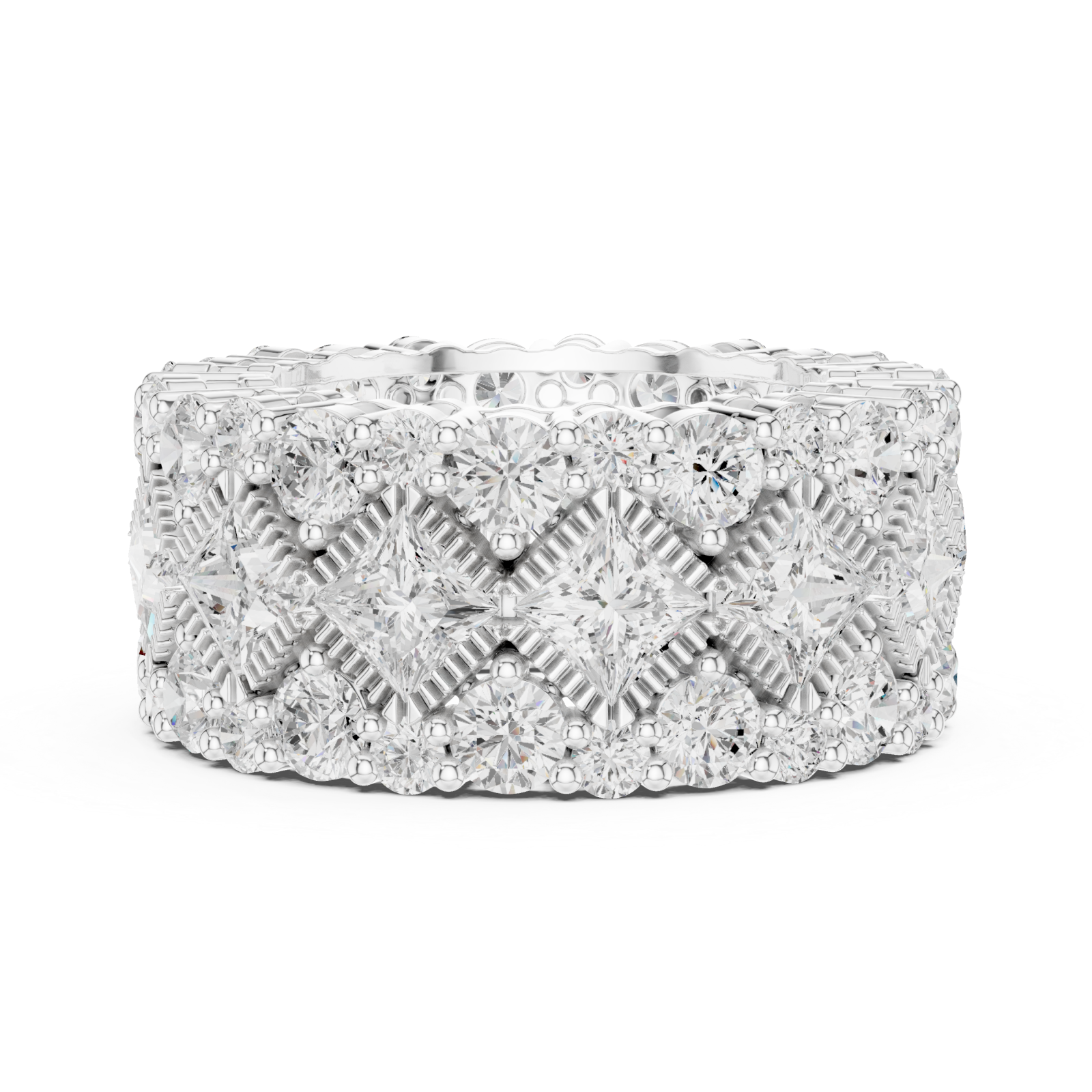  White Gold Radiant Cascade Mosaic Wide Statement Ring Side View