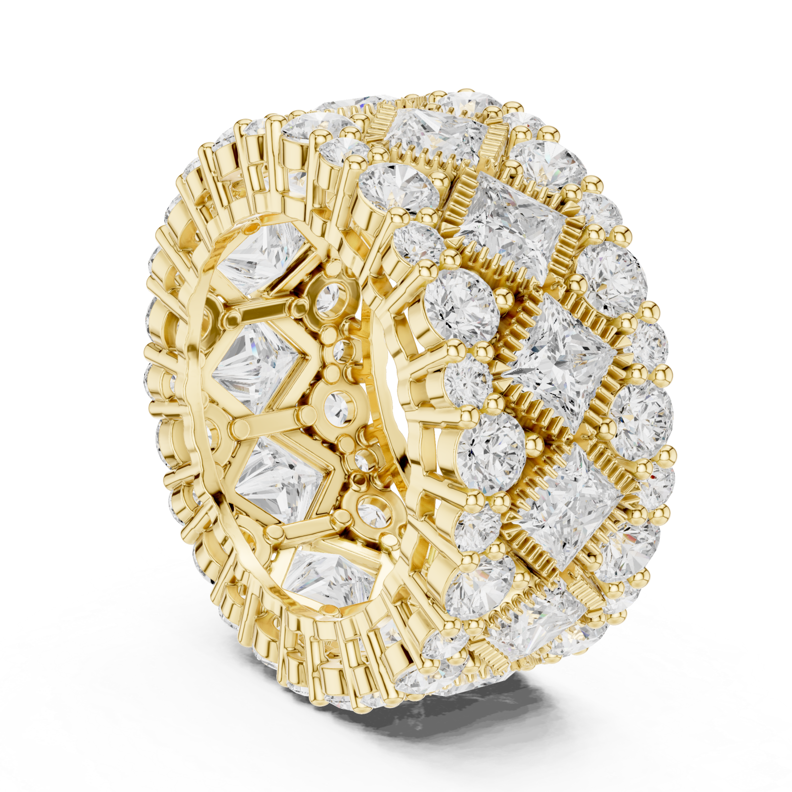  Gold Radiant Cascade Mosaic Wide Statement Ring Left View