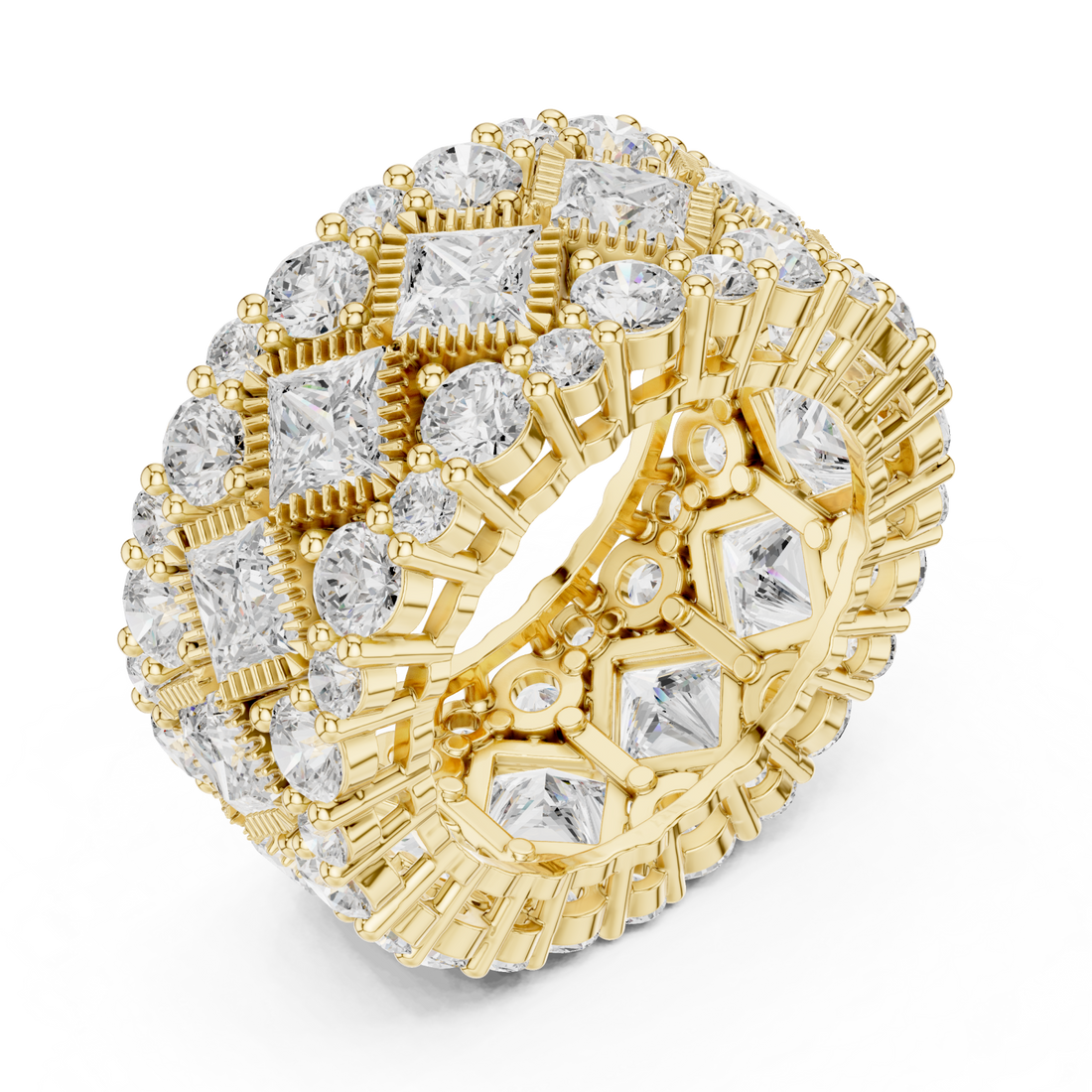 Gold Radiant Cascade Mosaic Wide Statement Ring Right View