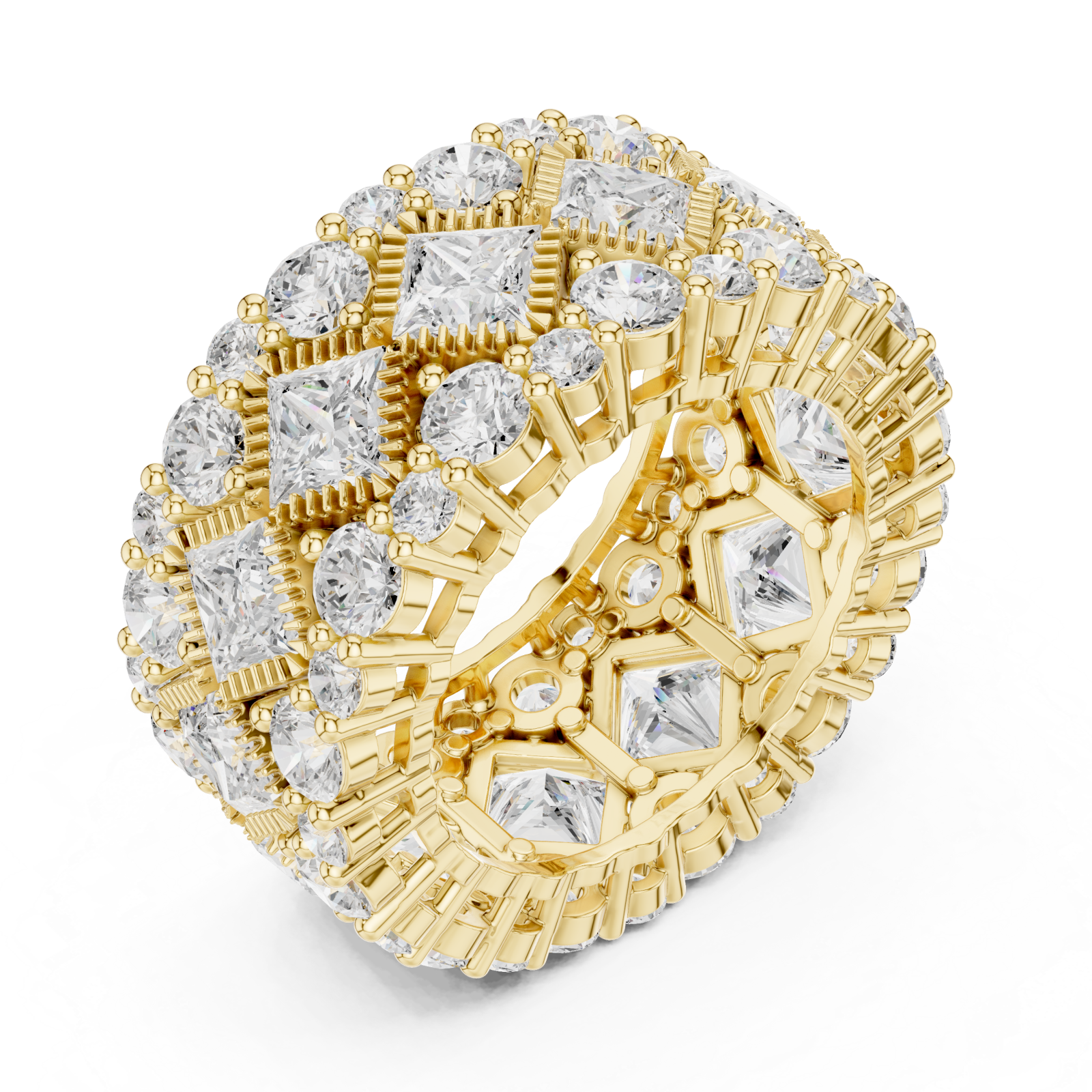 Gold Radiant Cascade Mosaic Wide Statement Ring Right View