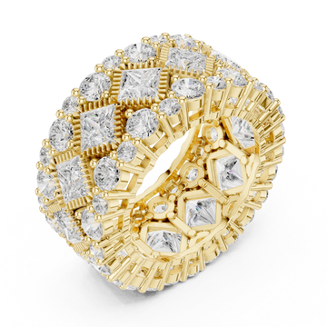 Gold Radiant Cascade Mosaic Wide Statement Ring Right View