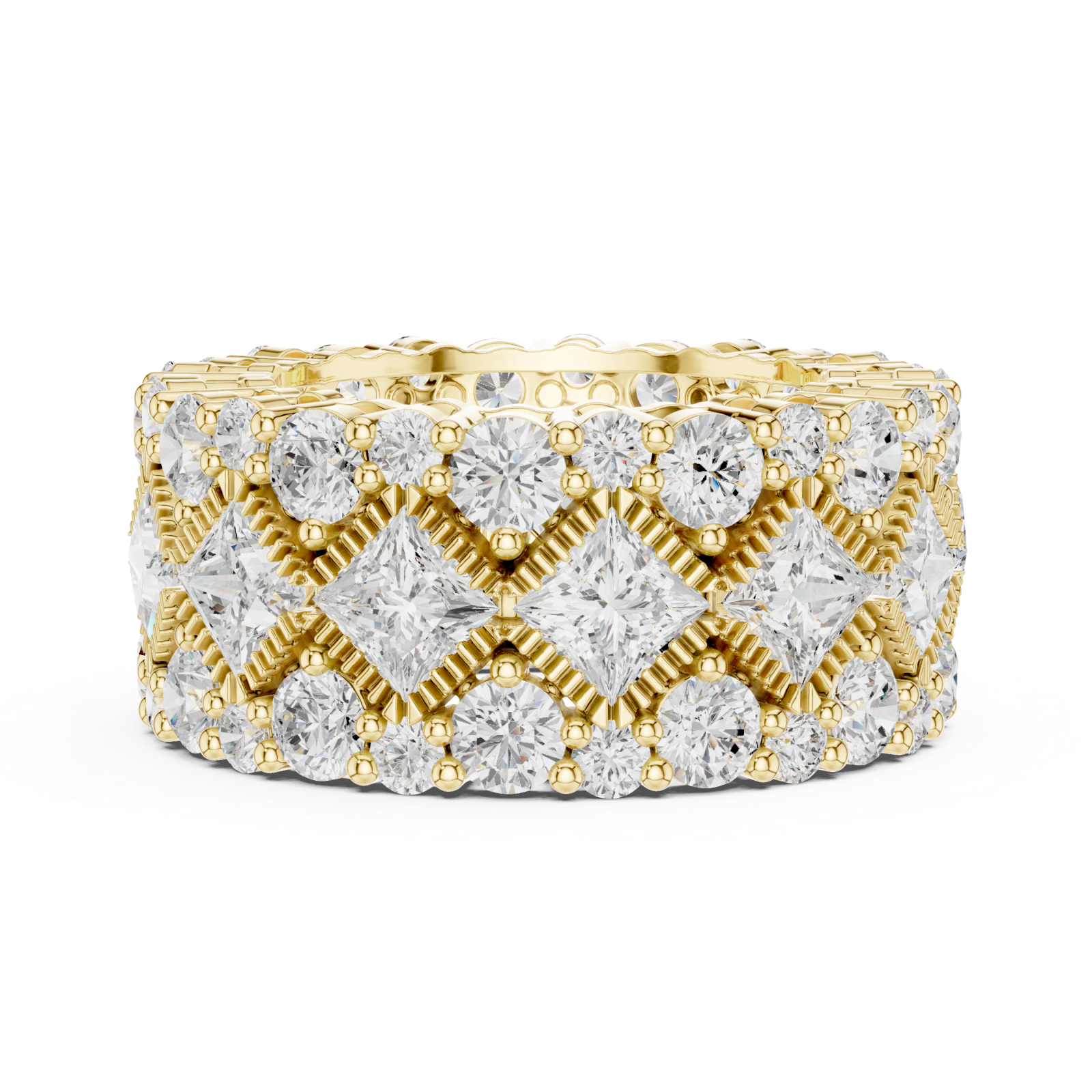  Gold Radiant Cascade Mosaic Wide Statement Ring Side View