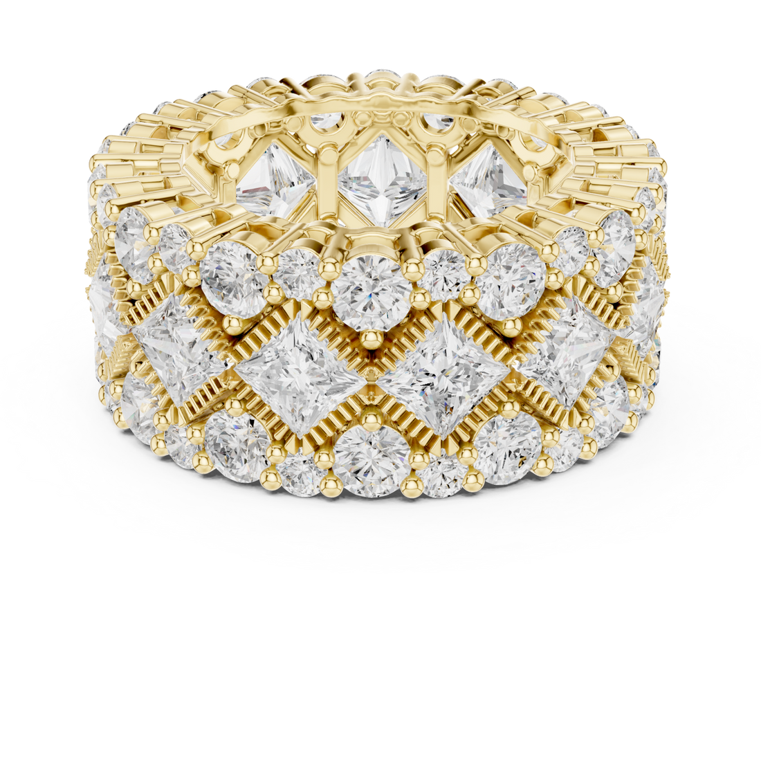 Gold Radiant Cascade Mosaic Wide Statement Ring Right View