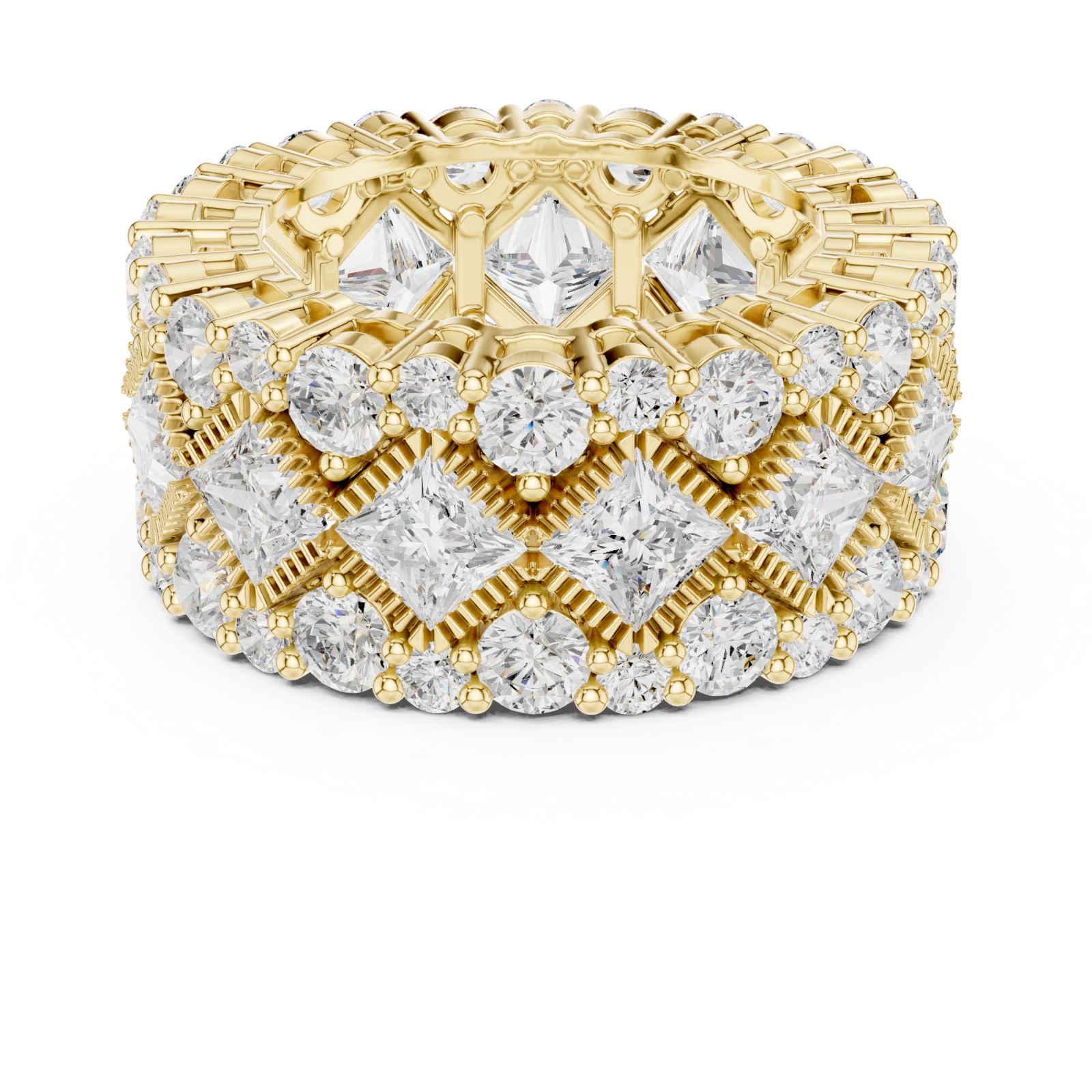  Gold Radiant Cascade Mosaic Wide Statement Ring Front View