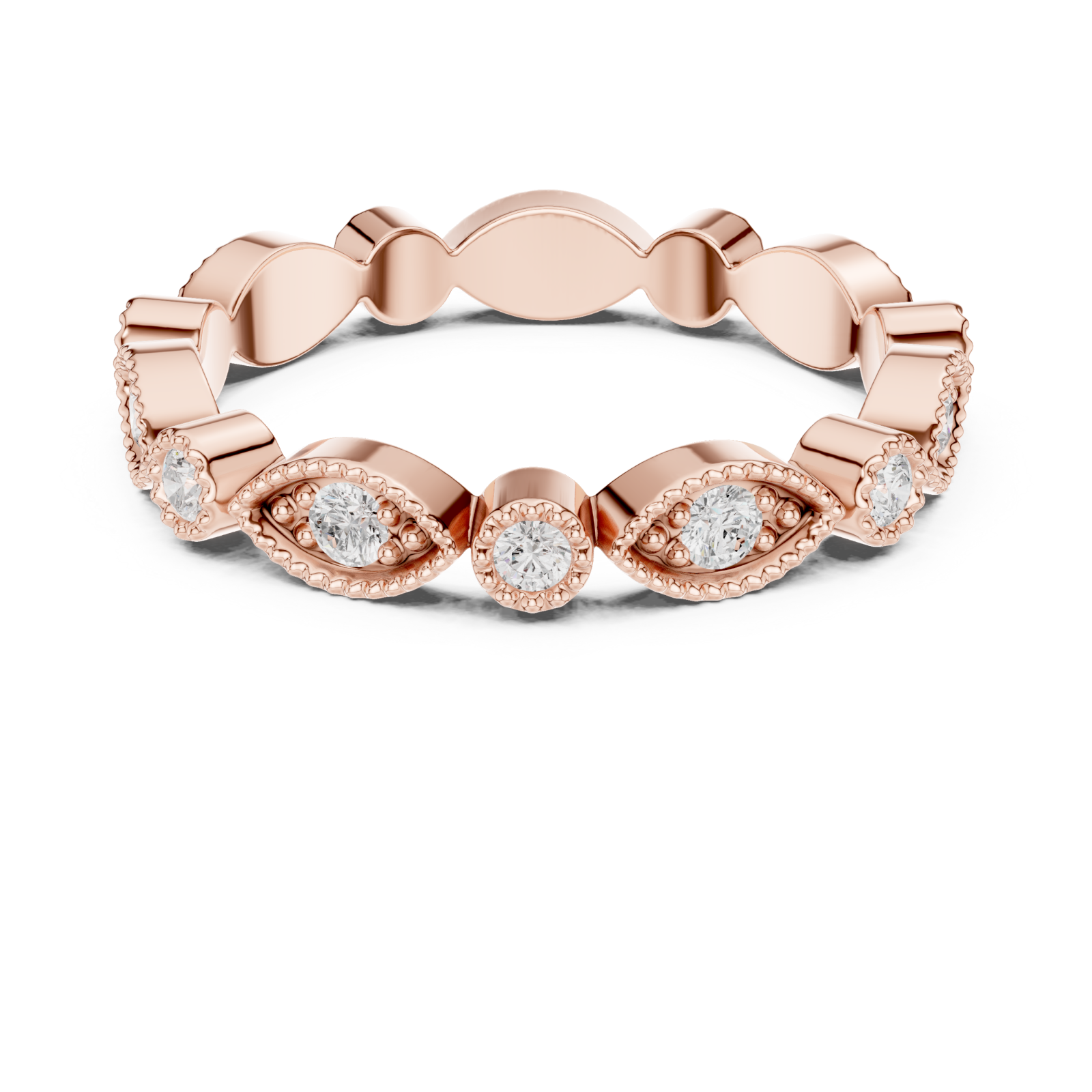  Rose Gold Golden Petal Reflection Ring Front View