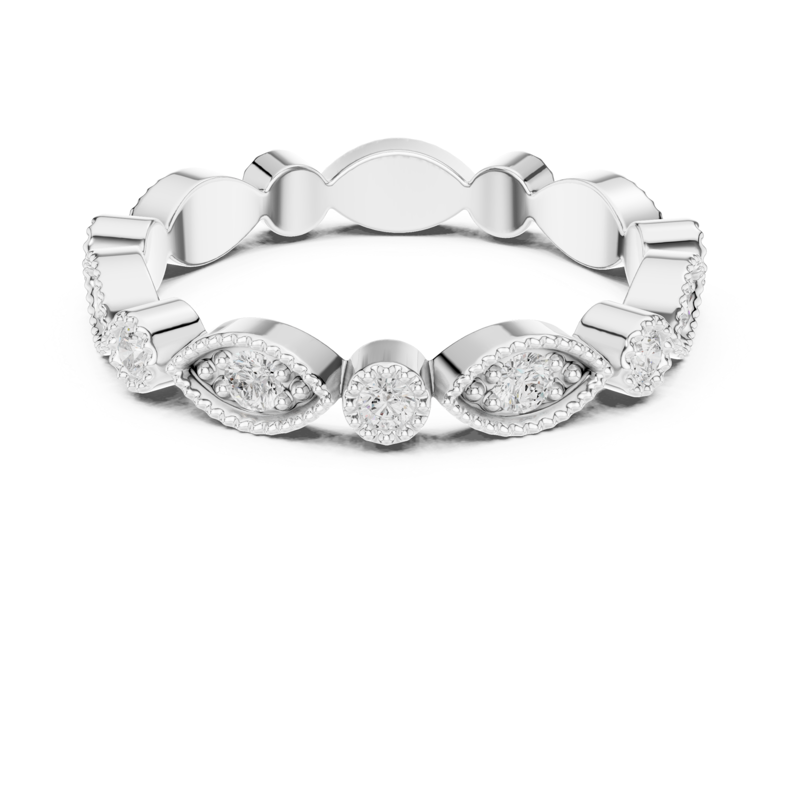  White Gold Golden Petal Reflection Ring Front View