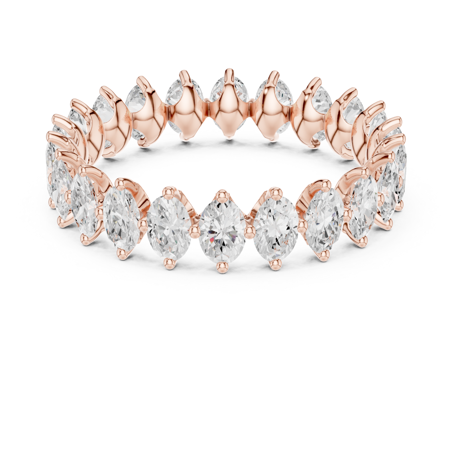  Rose Gold Radiant Crest Prong Set Ring Front View