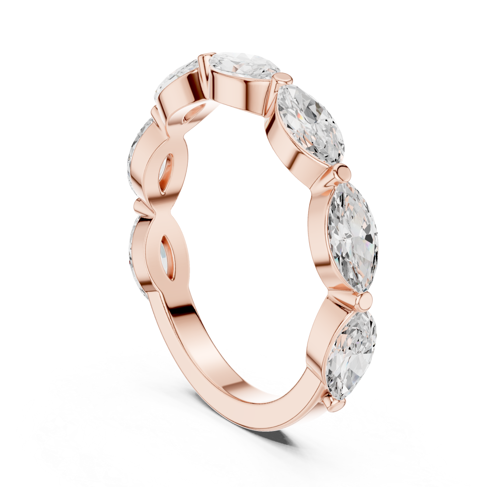  Rose Gold Radiant Marquise Row Band Ring Left View